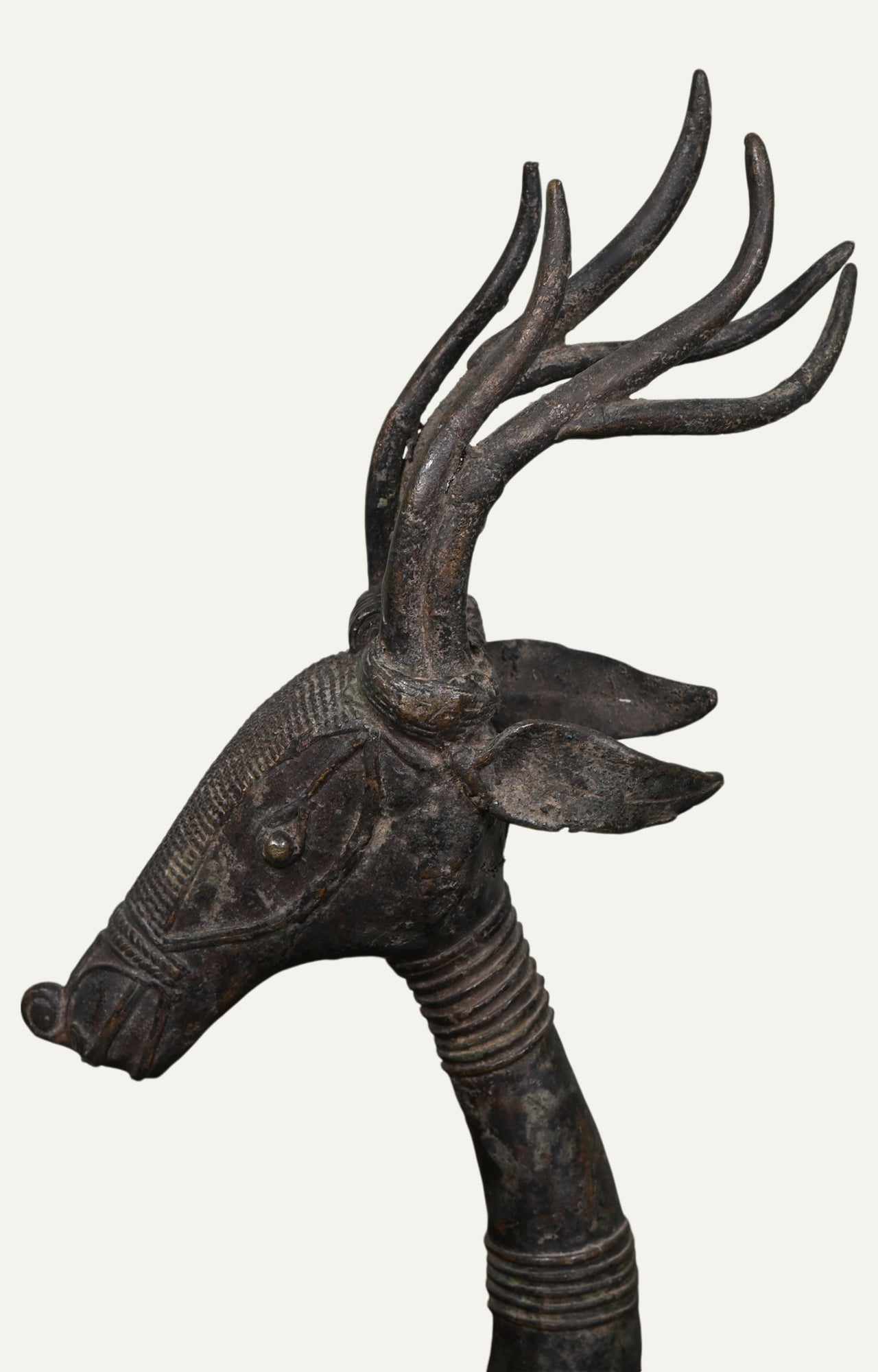 Hand-Carved Brass Deer Head Sculpture
