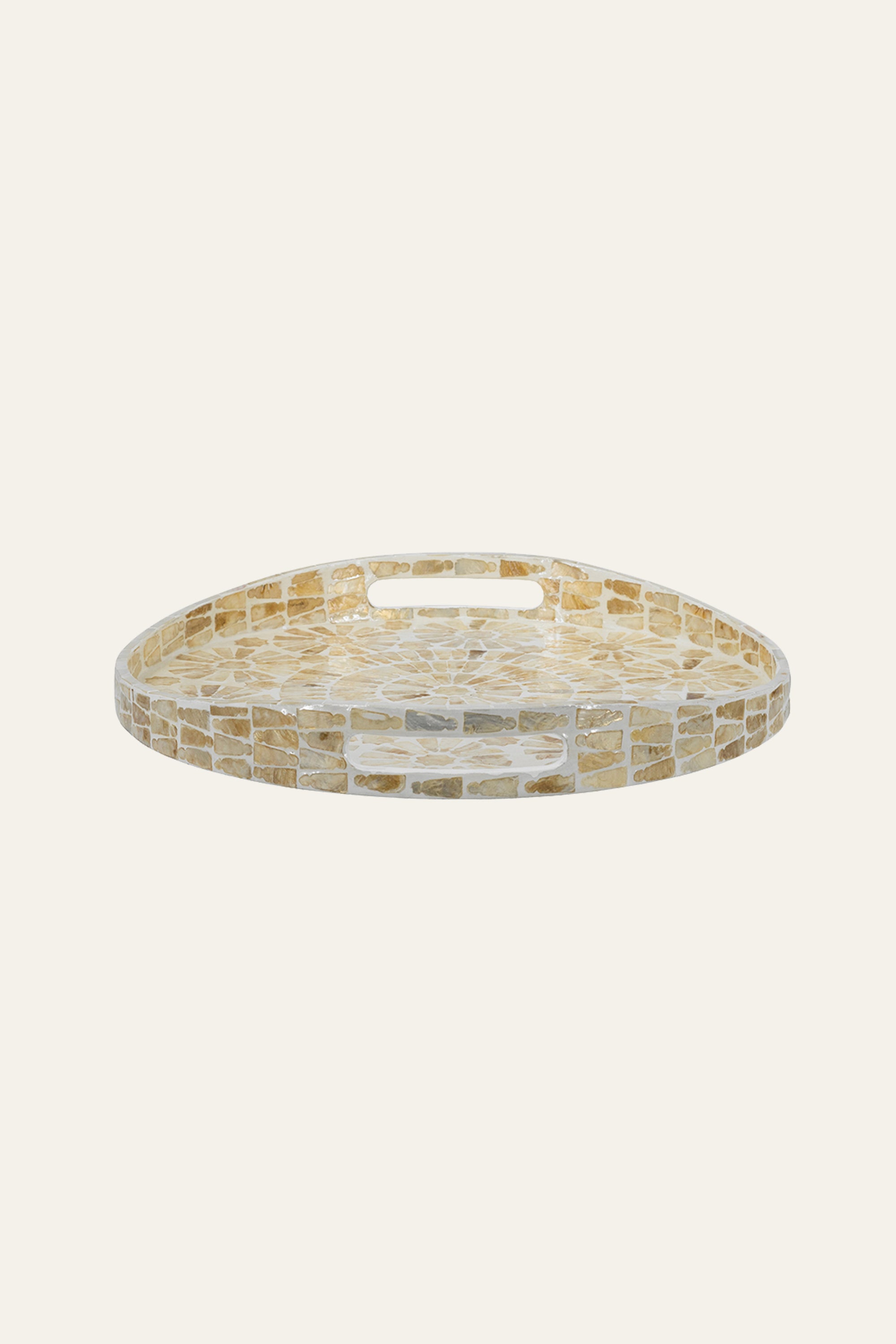 Circular Mosaic Mother of Pearl Inlay Serving Tray for Coffee Tables