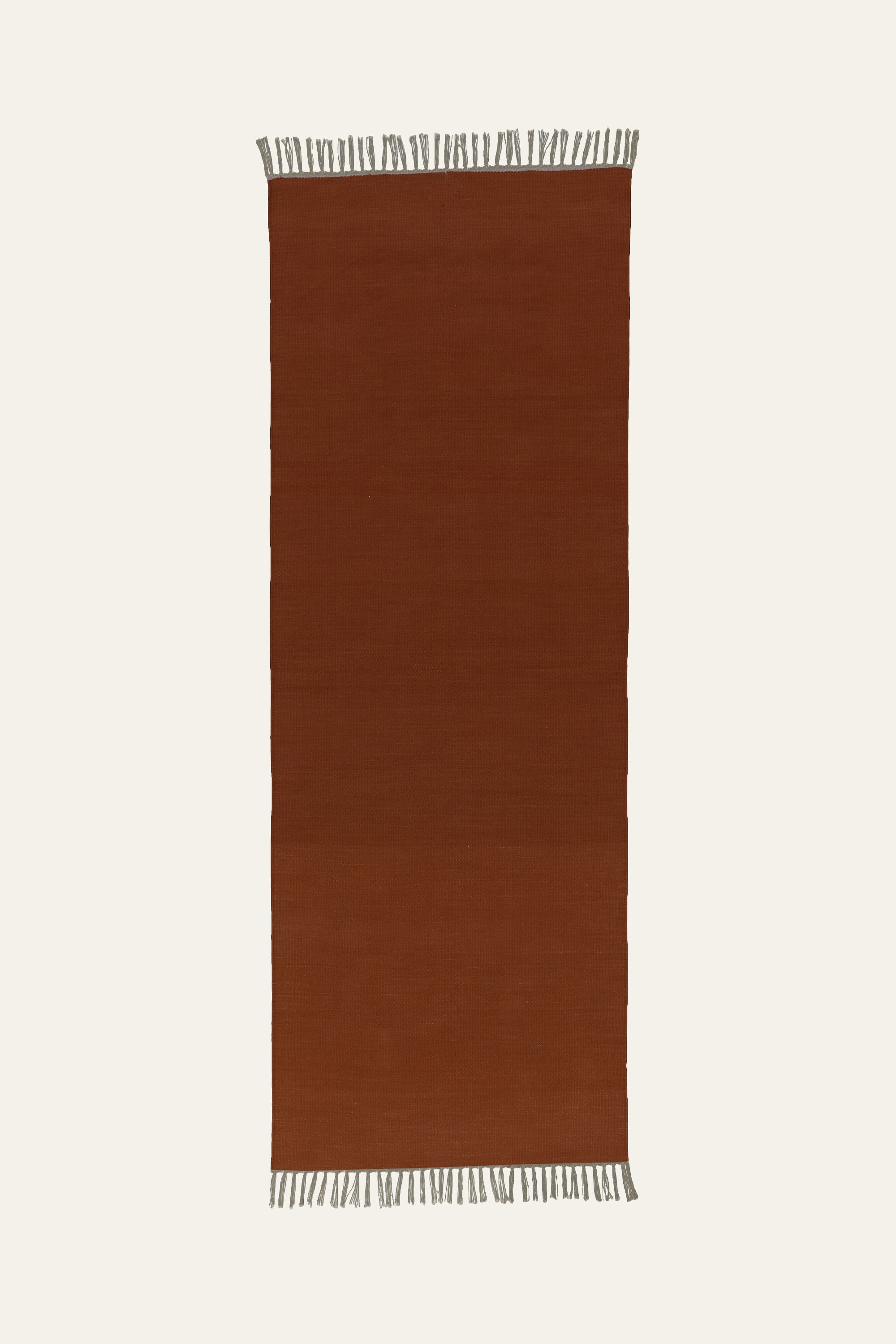 Rust Brown Washable Cotton Yoga Mat with White Fringe