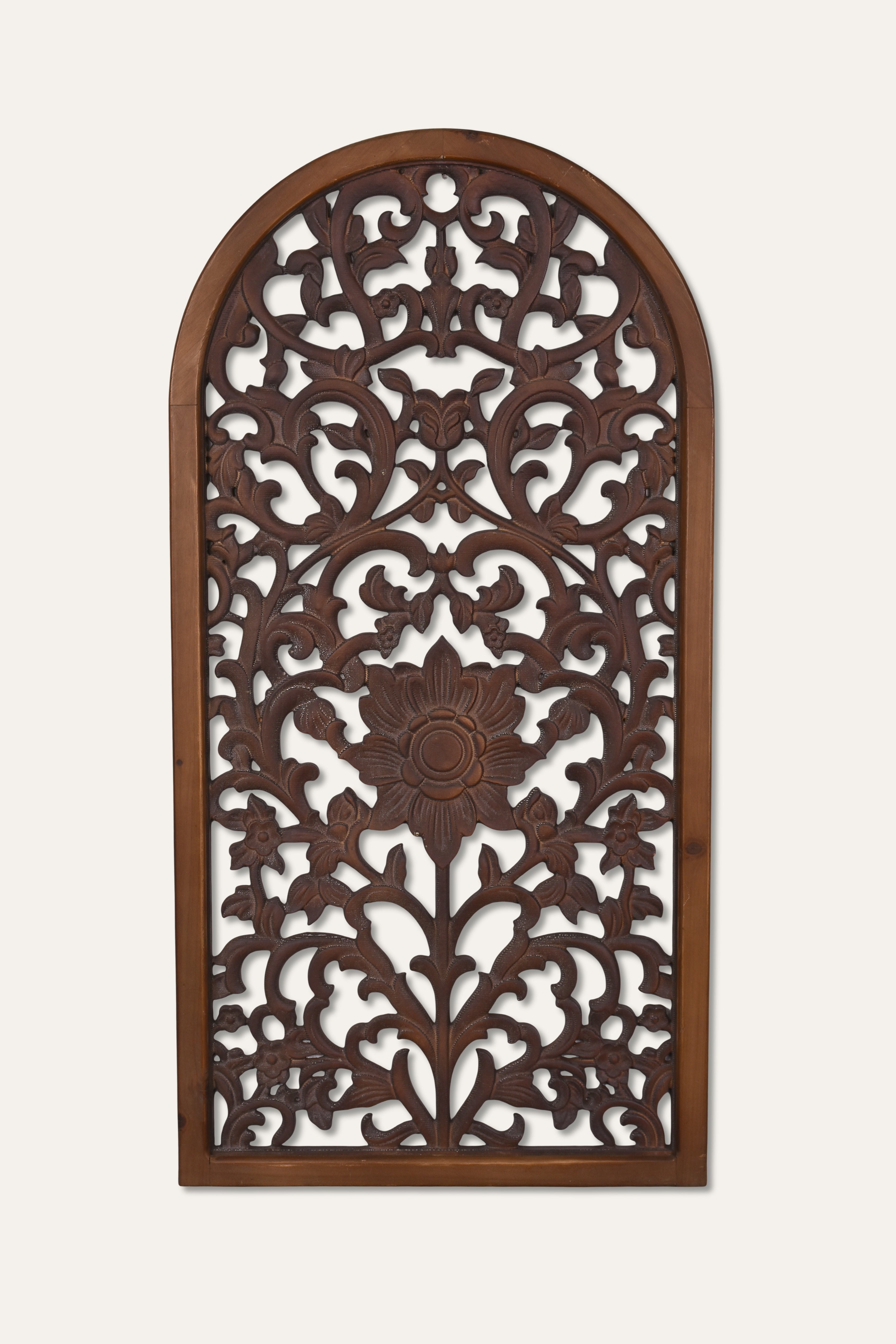 Handcrafted Floral Arch Iron Carved Wall Panel
