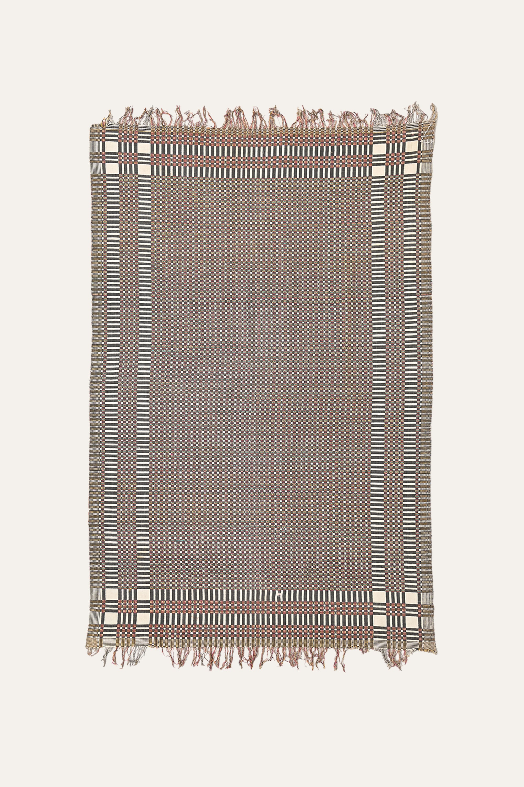 Traditional Geometric Reversible Cotton Khes Bedspread with Patterned Border