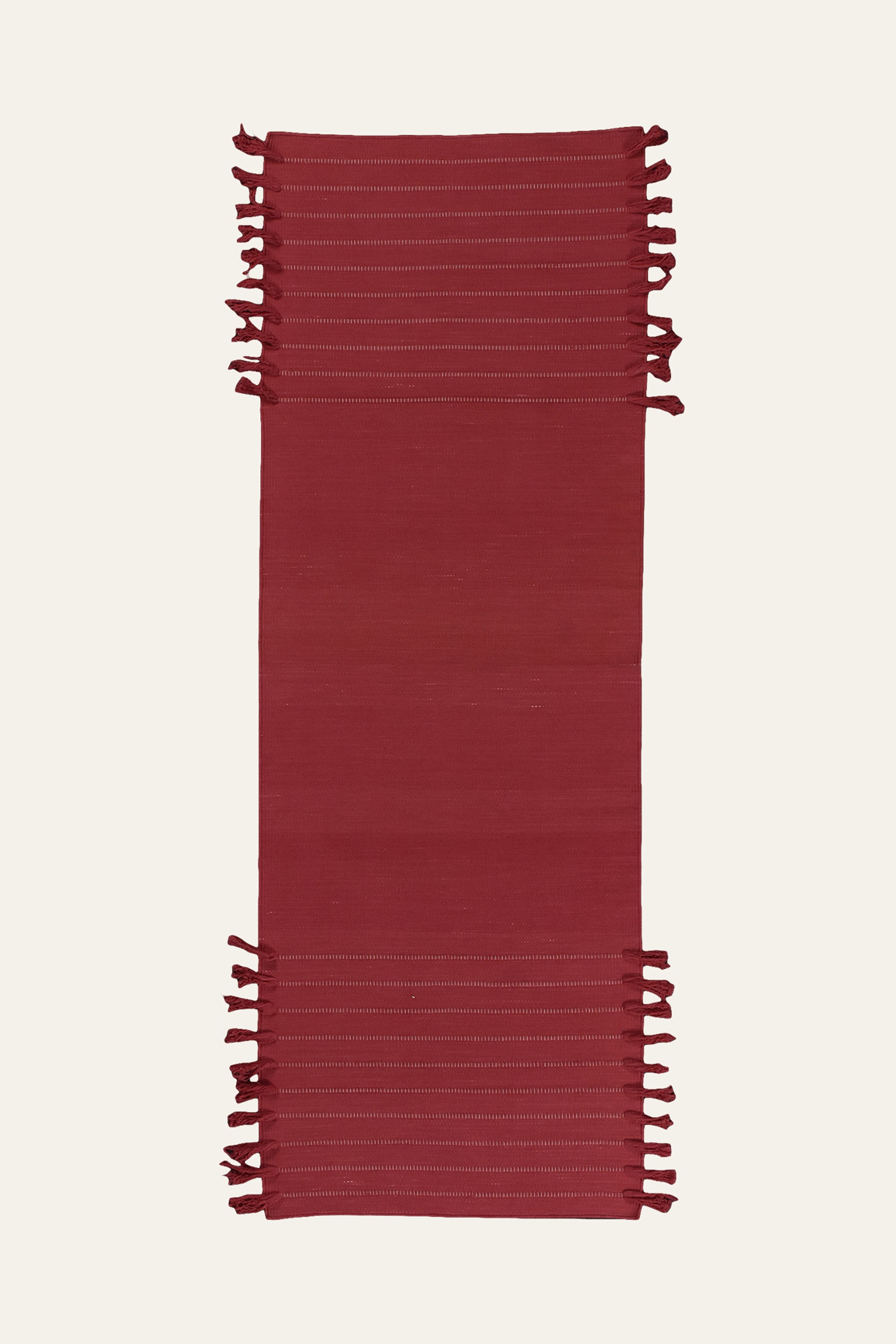 Plain Red Washable Cotton Yoga Mat with Fringe