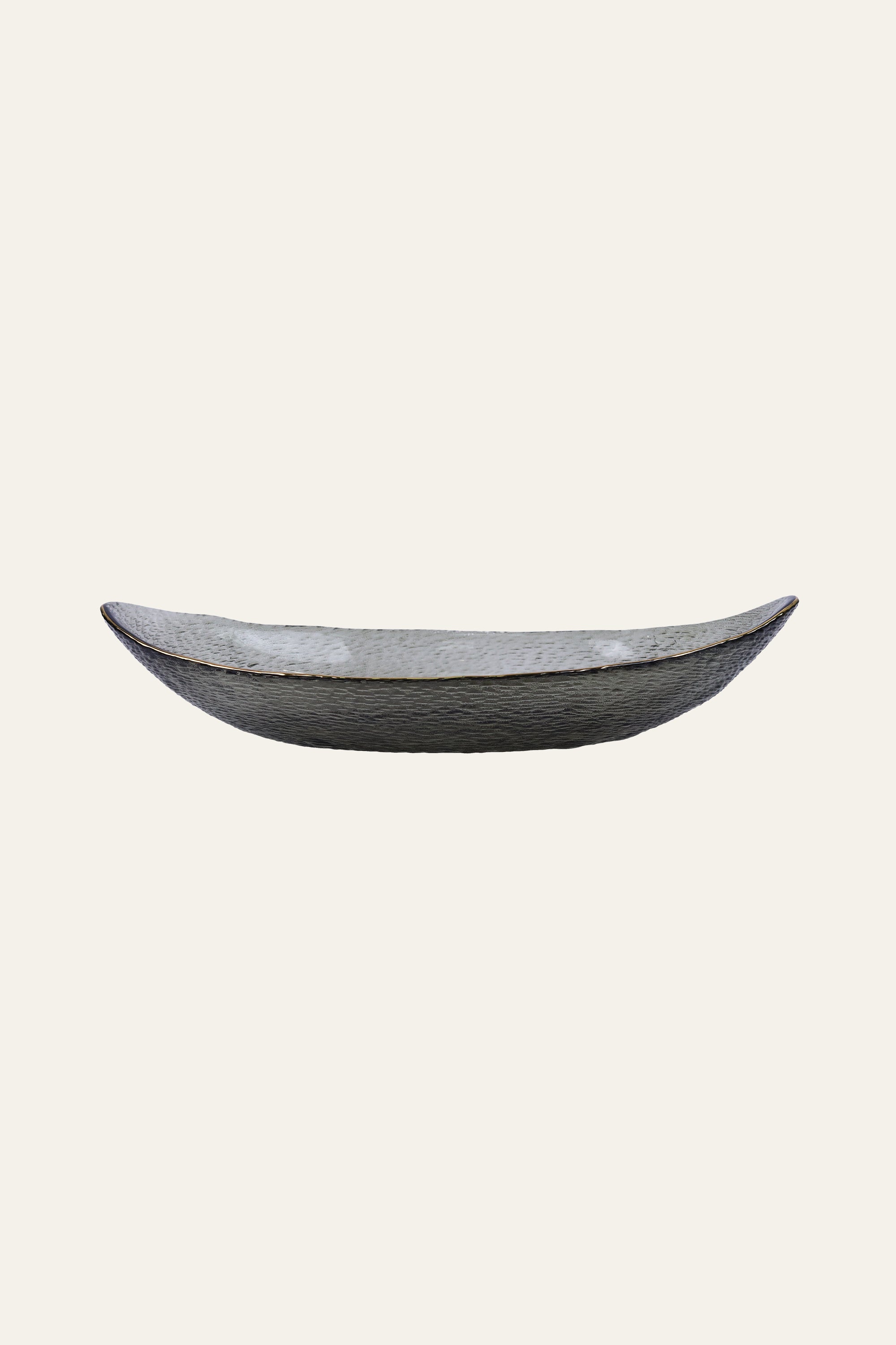 Smoky Grey Glass Serving Platter with Gold Rim