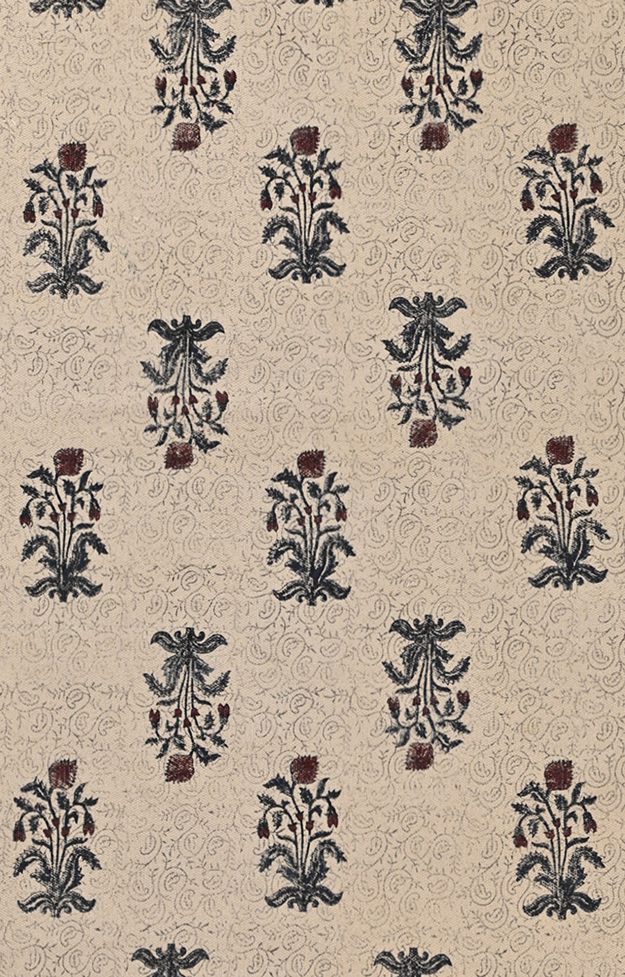 Handwoven Block Print Rug with Living Root Motif Design