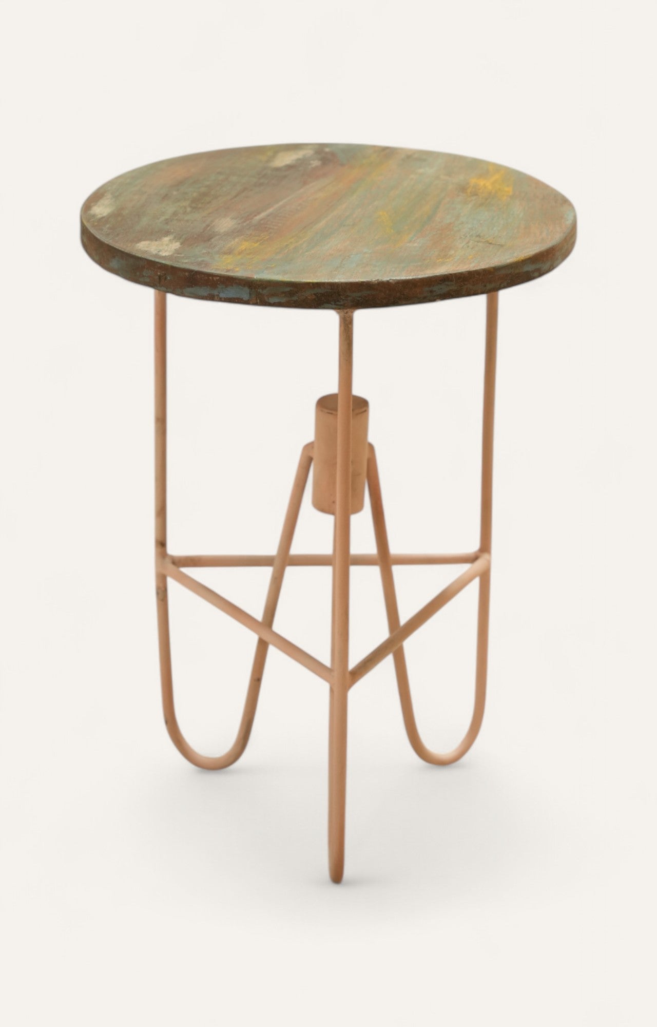 Round Industrial Iron & Wood Side Table