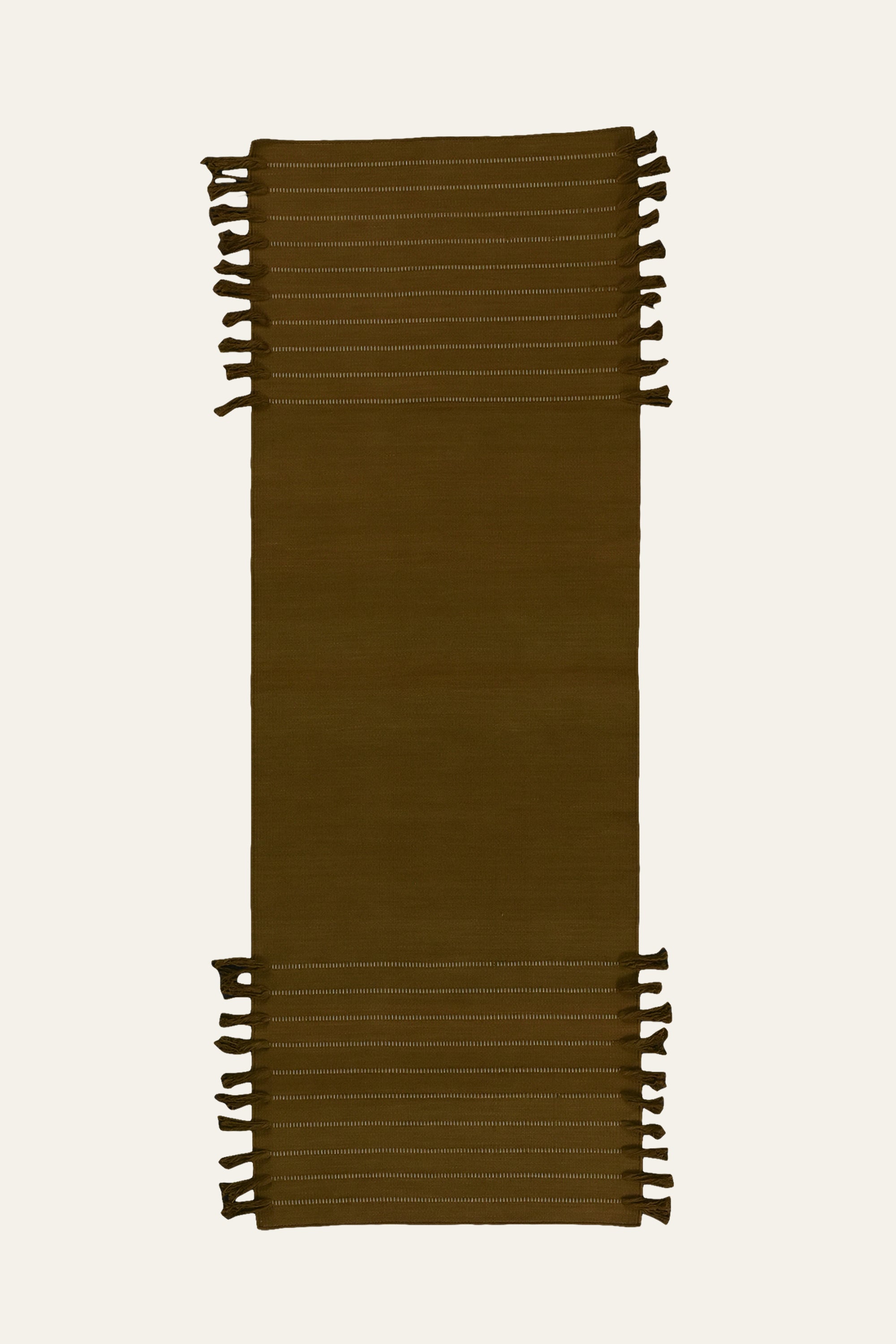Olive Green Washable Cotton Yoga Mat with Fringe