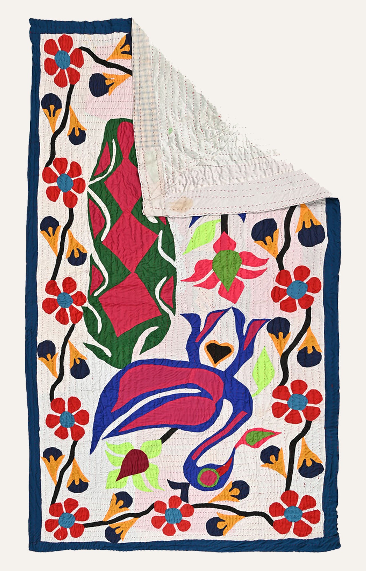 Visions of Paradise: A Vibrant Applique Cotton Textile Tapestry Wall Hanging
