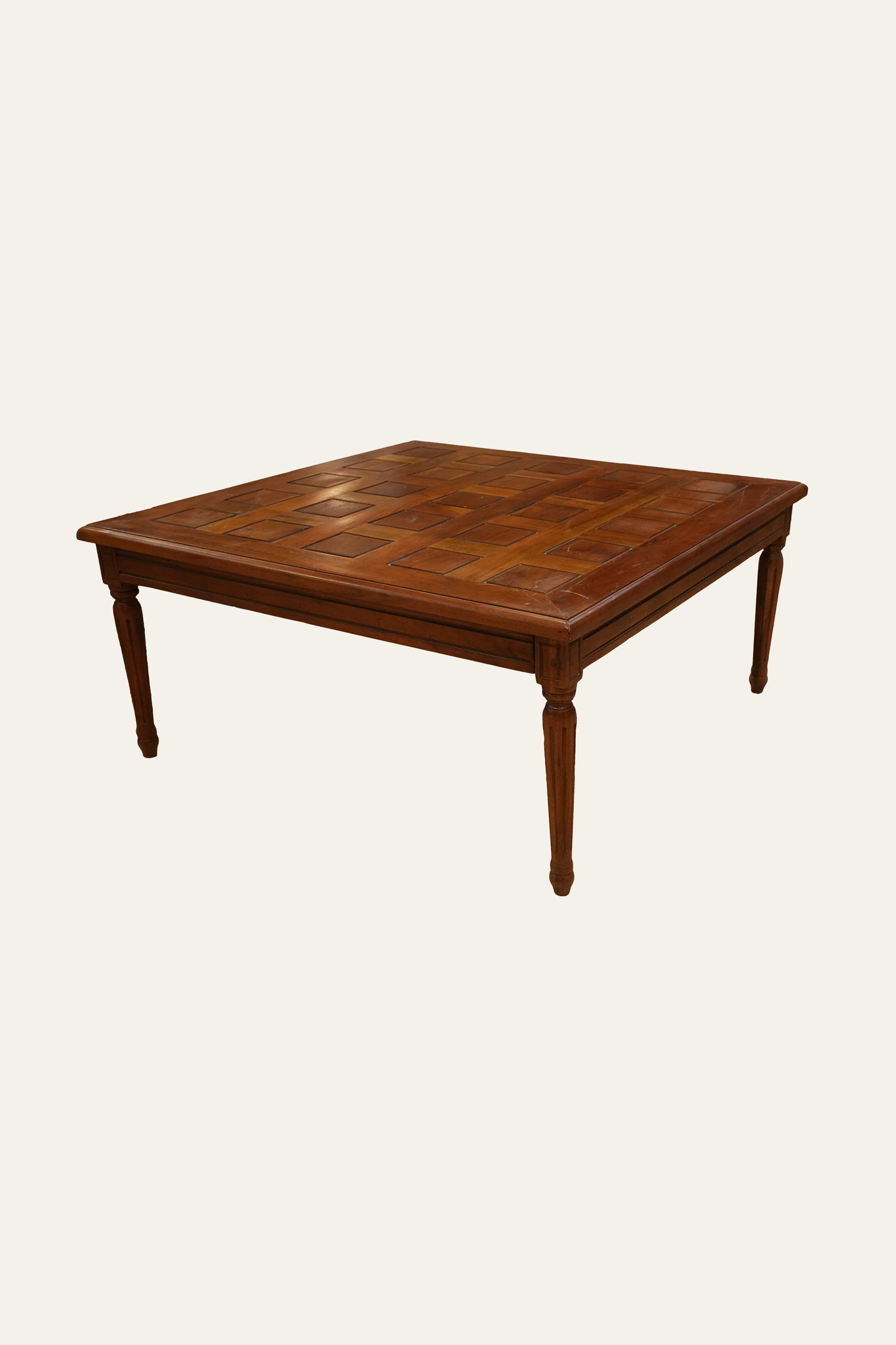 Louis XVI Style Wooden Coffee Table with Parquetry Square Pattern