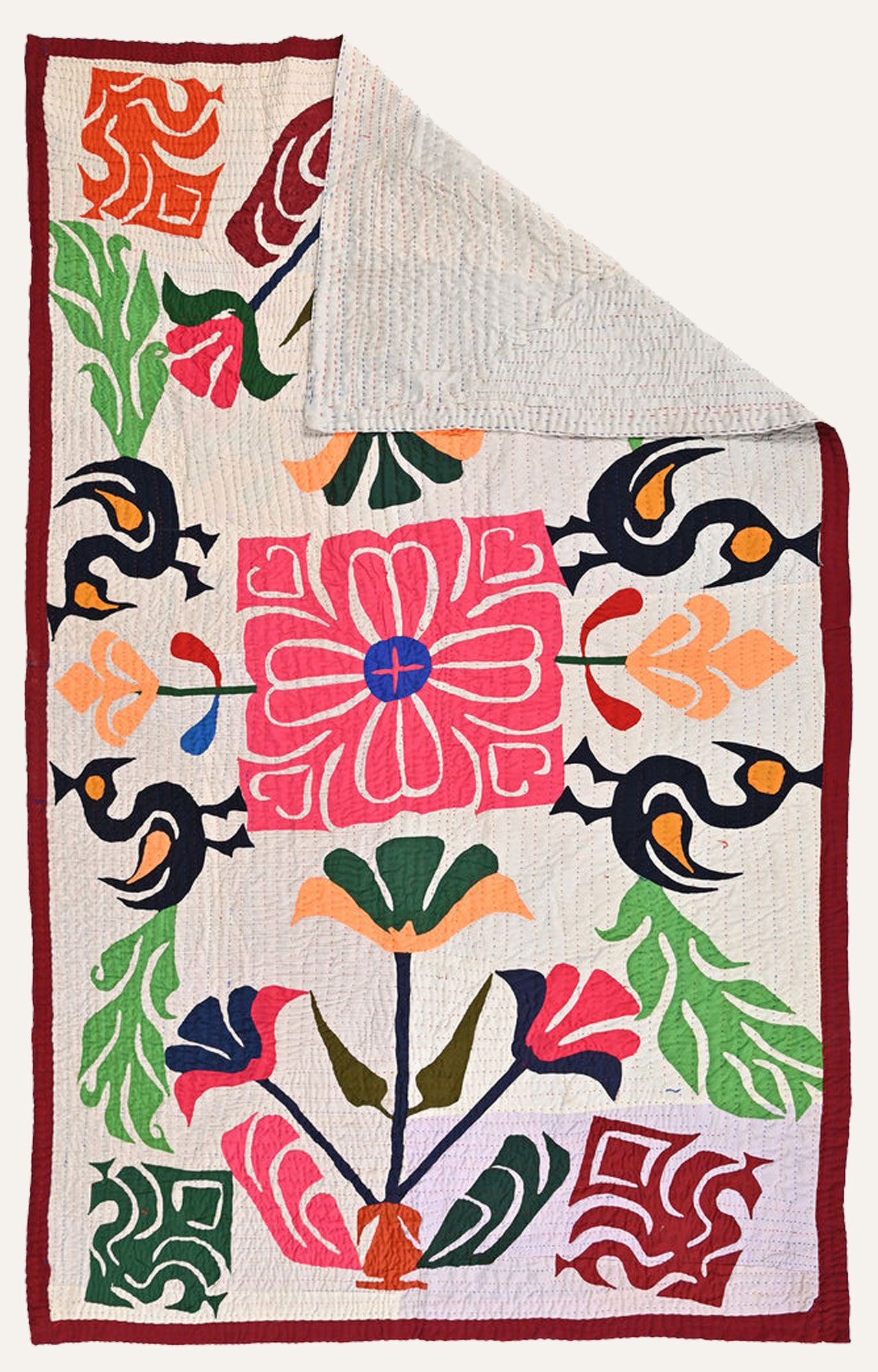 Indian Hand Embroidered Multicolor Applique Cotton Textile Wall Hanging