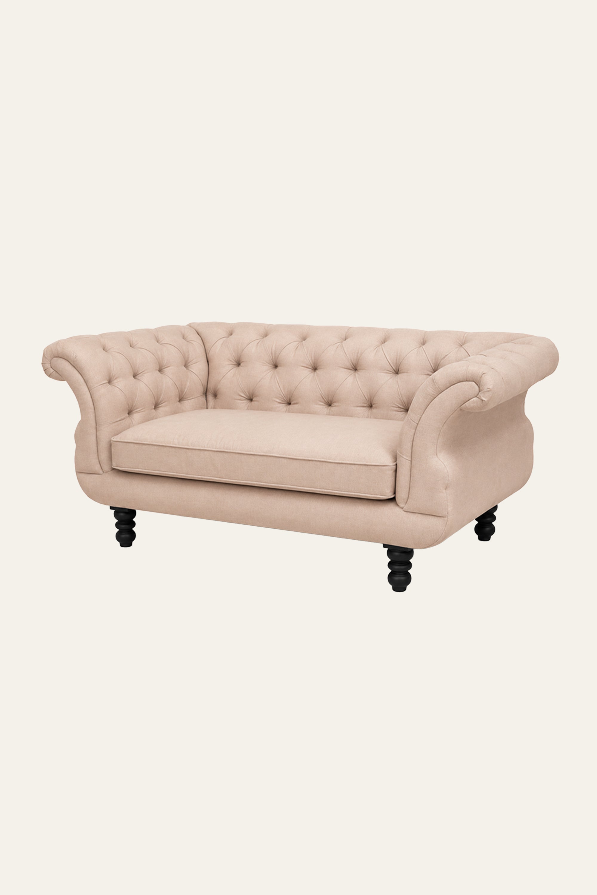 Brown Rolled Arm 2-Seater Tufted Sofa