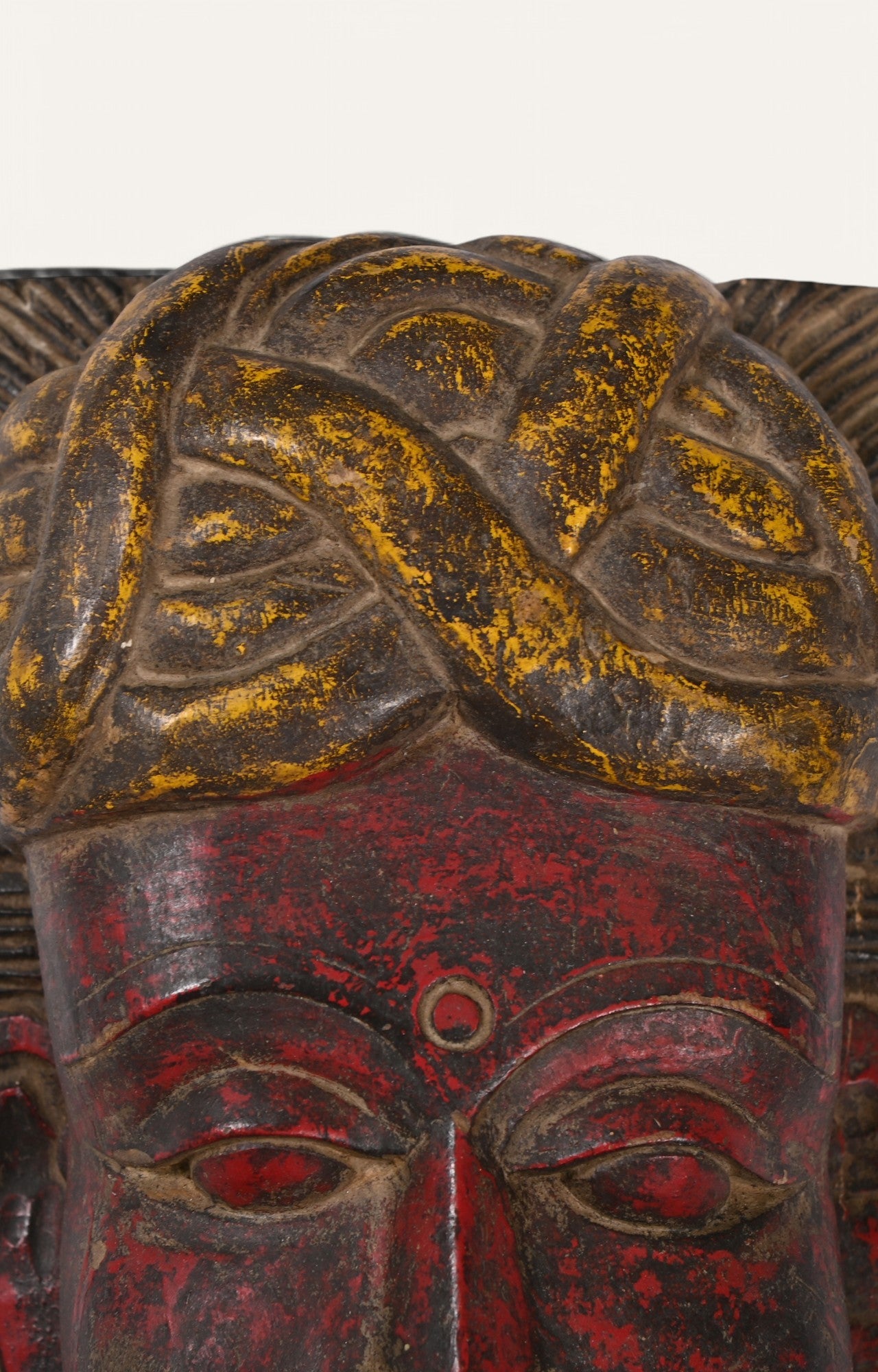 Fierce Warrior Hand-Carved Wooden Wall Mask