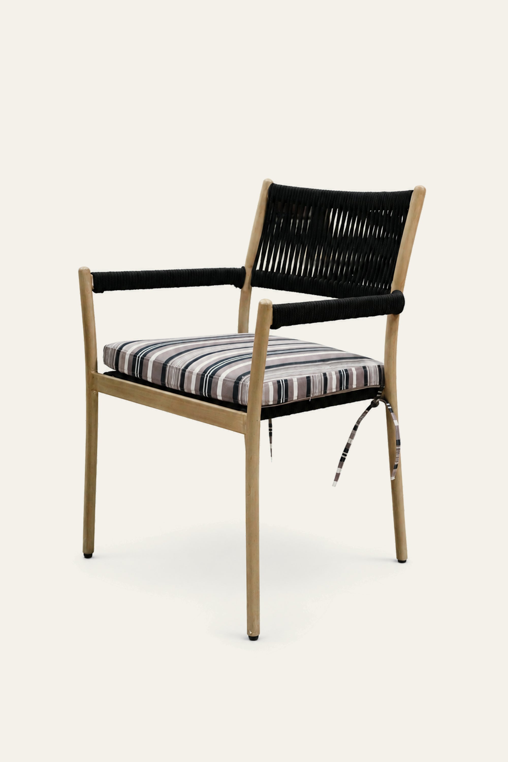 Striped Upholstered Patio Armchair with Nylon Rope Backrest