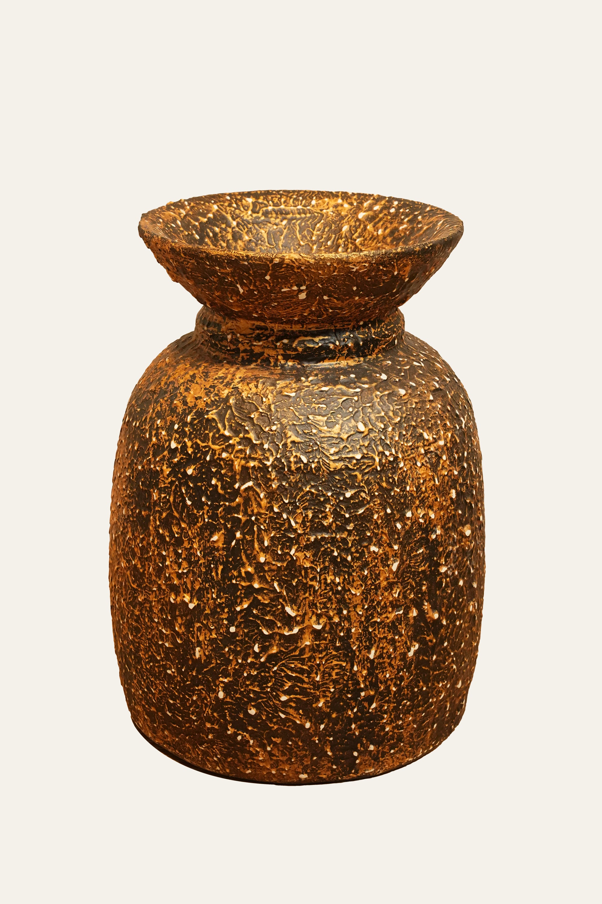 Textured Wooden Pot with Flared Rim
