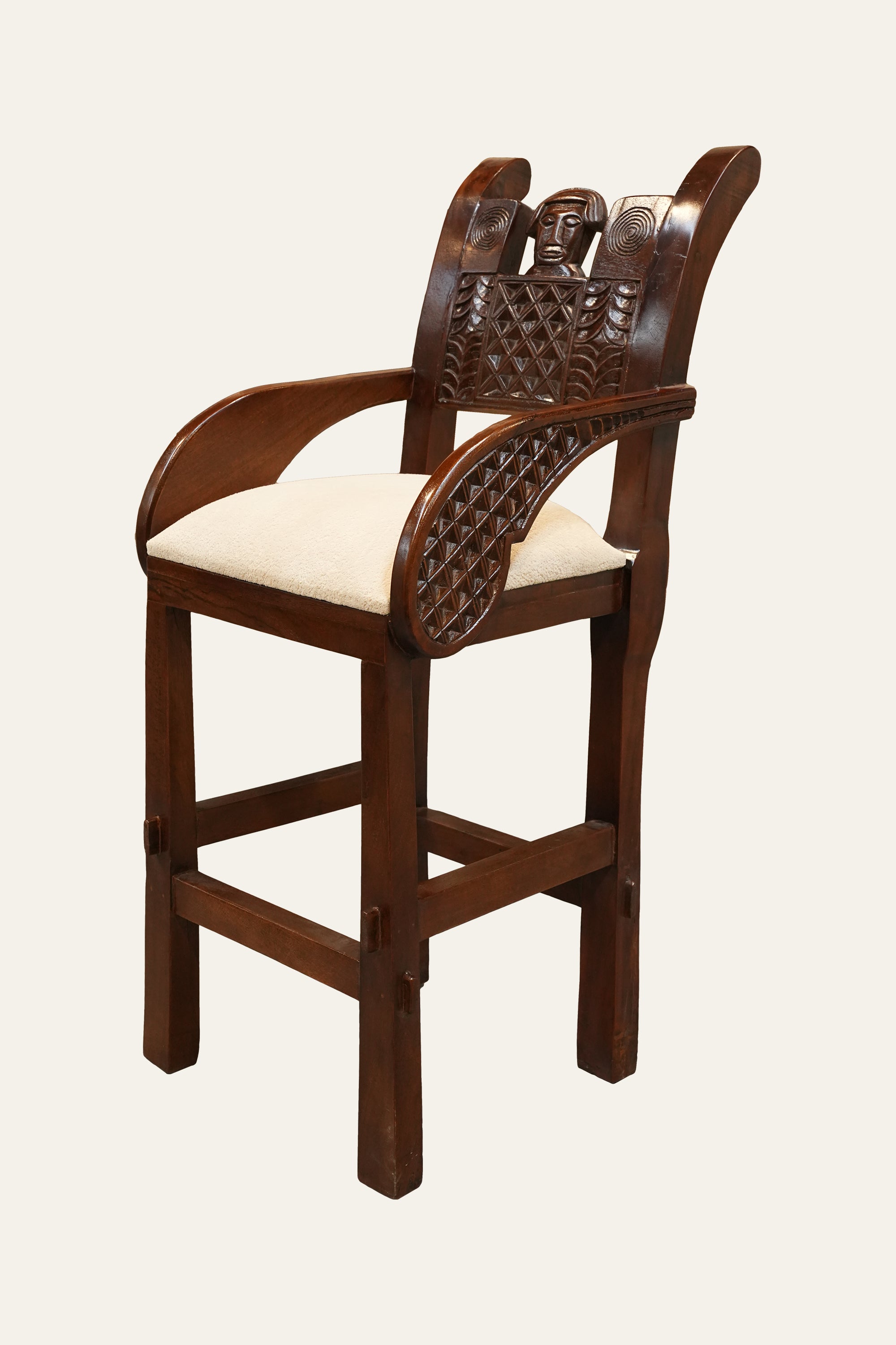 Tribal Carved Wooden Bar Chair