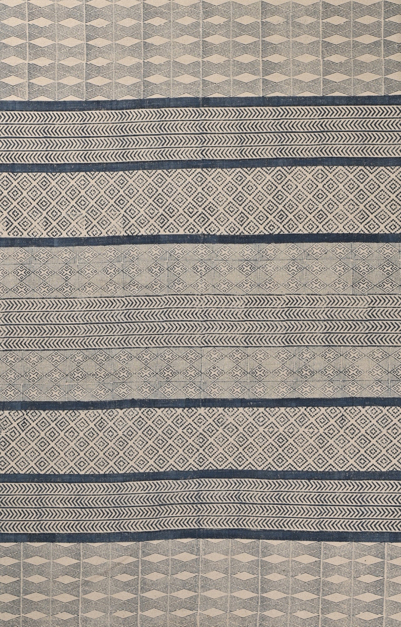 Blue and White Geometric Handwoven Block Print Rug