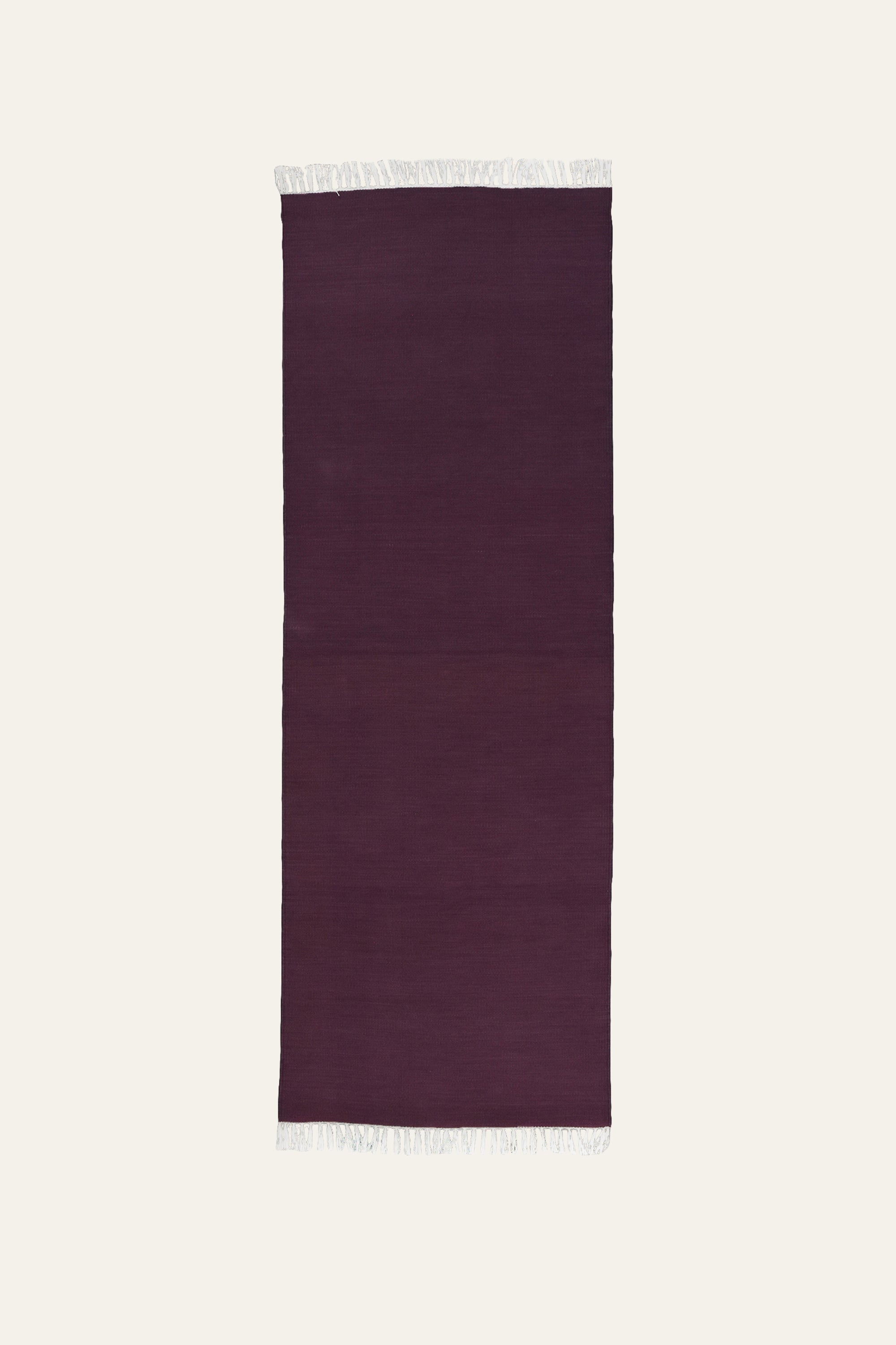 Plain Plum Washable Cotton Yoga Mat with White Fringe