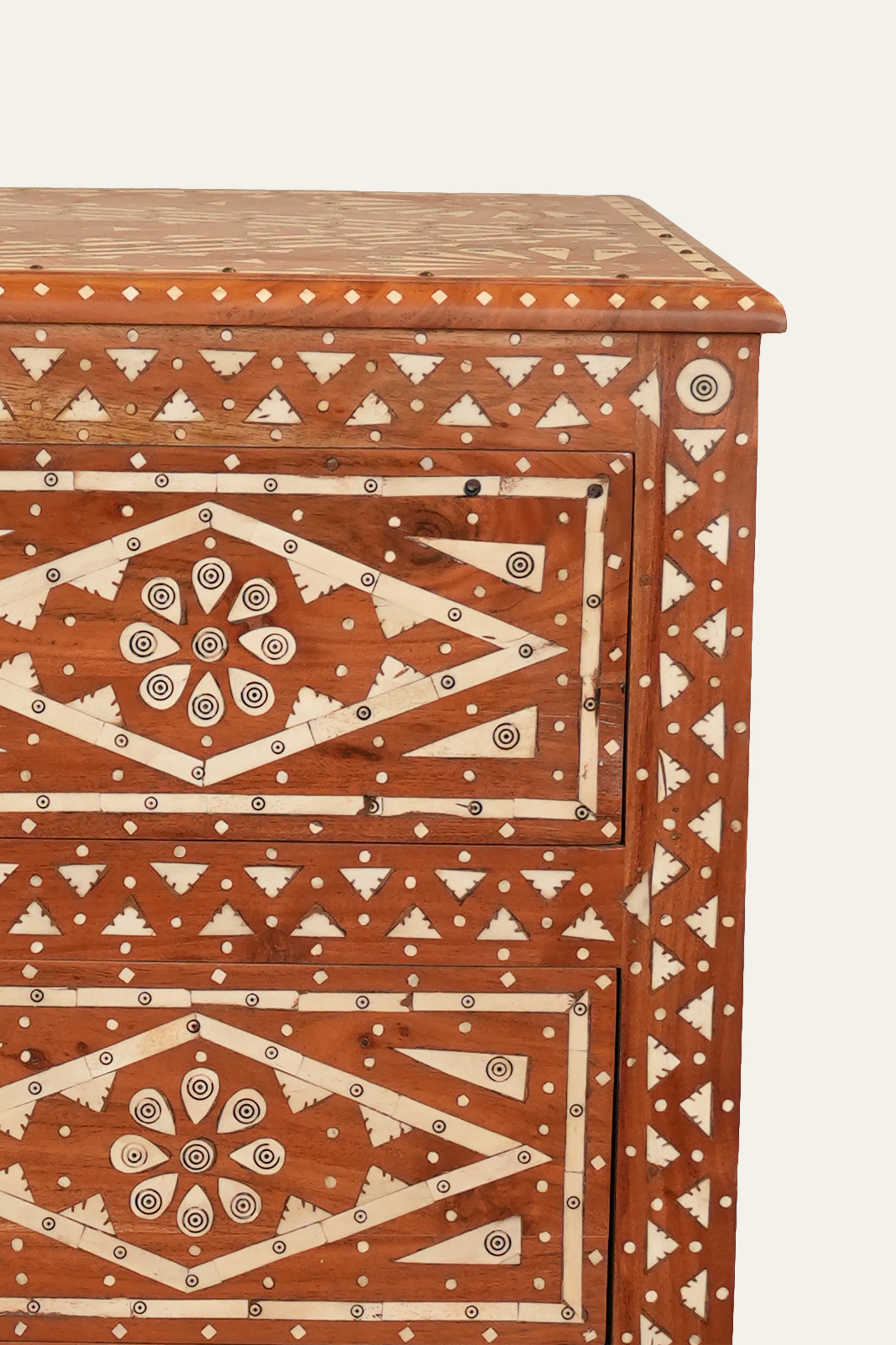 Rajasthani Style Floral Bone Inlay Wooden Chest of Drawers