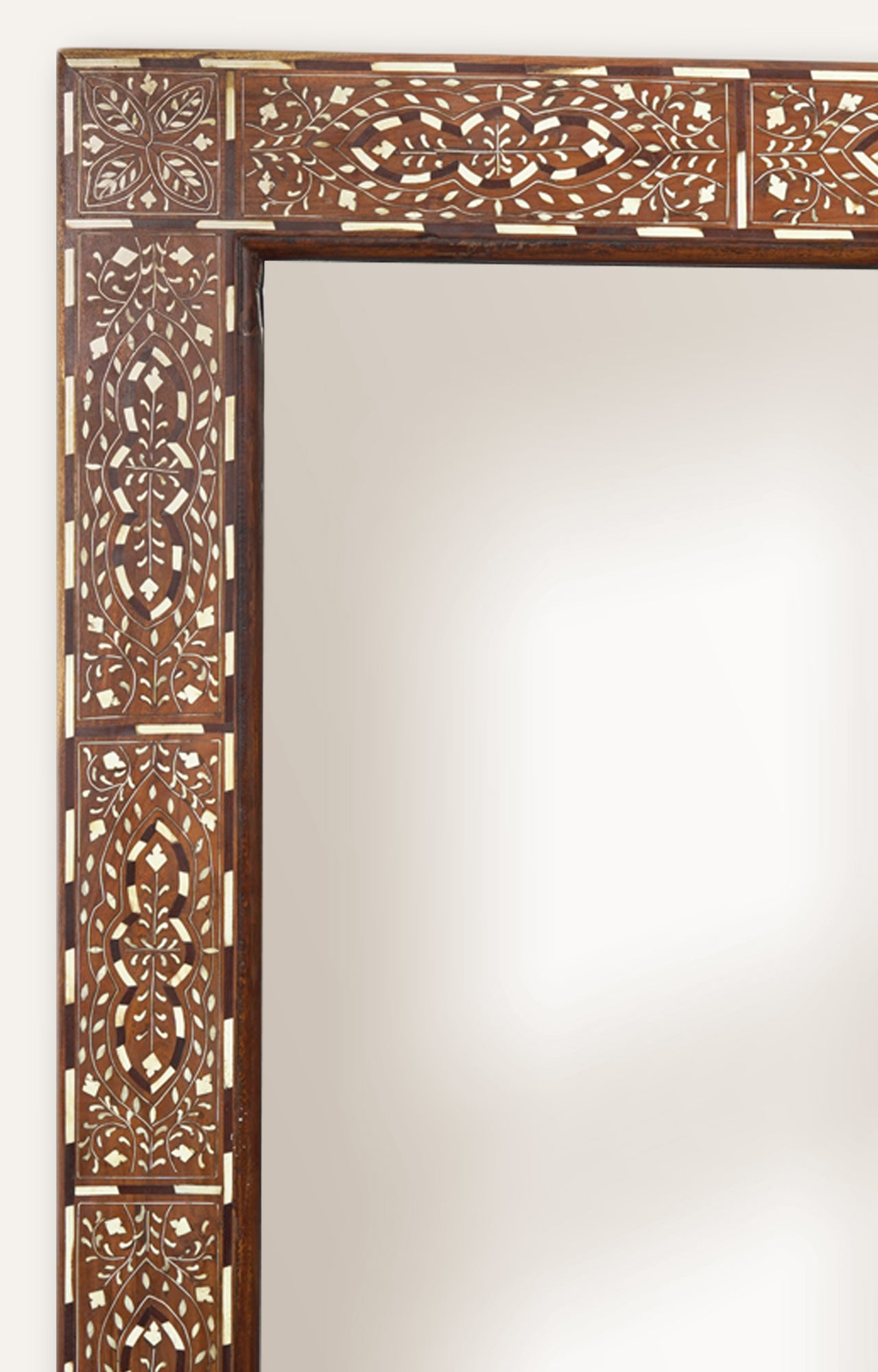 Brown Bone Inlay Wood Frame Mirror