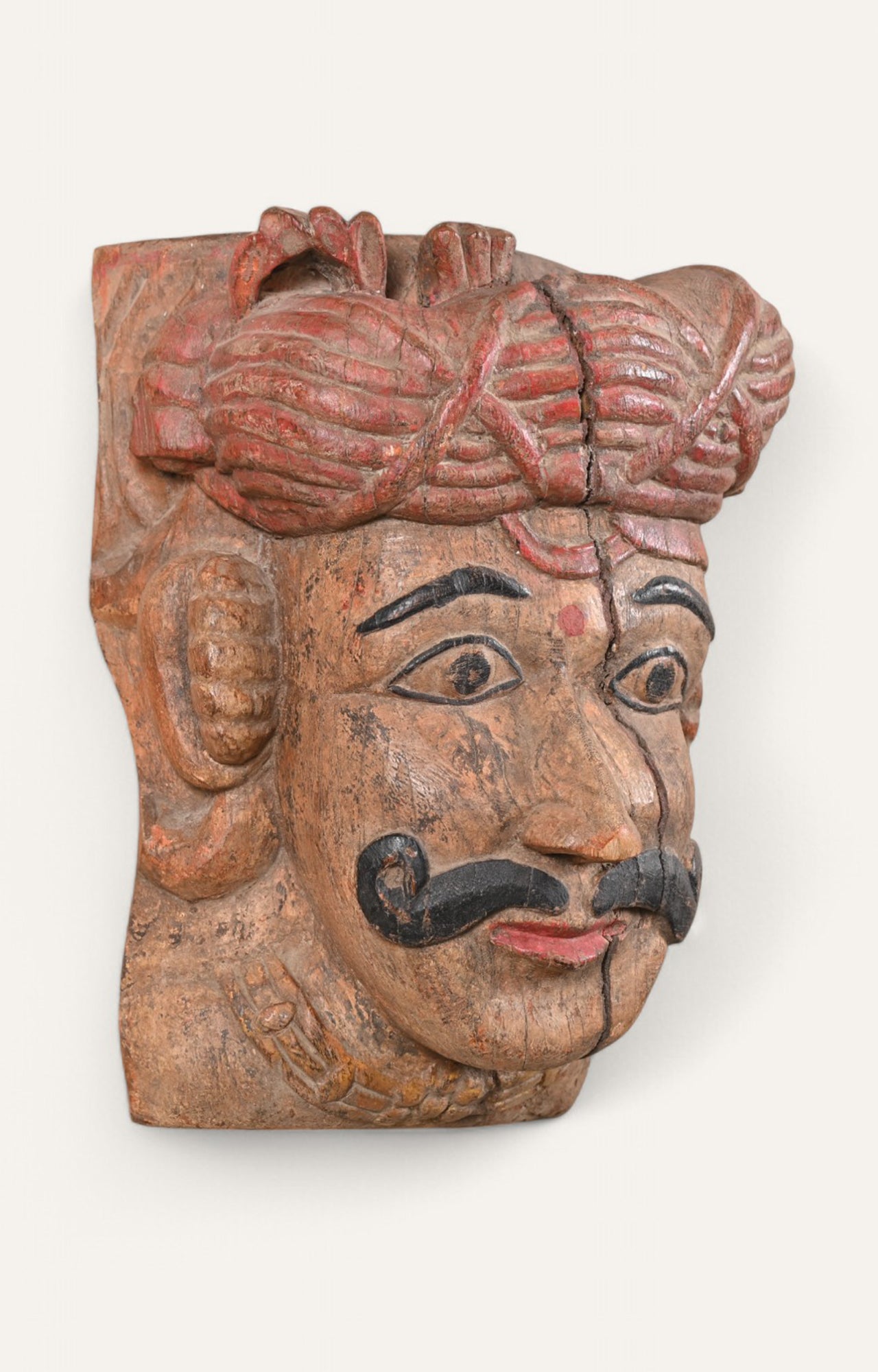 Warrior Head Hand-Carved Wooden Sculpture