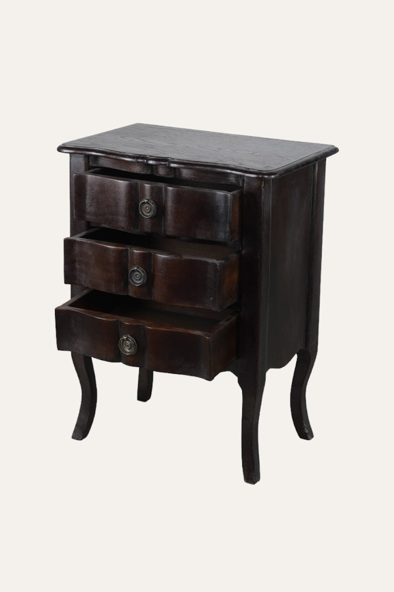 Espresso 3-Drawer Bow-Front Bedside Table with Cabriole Legs