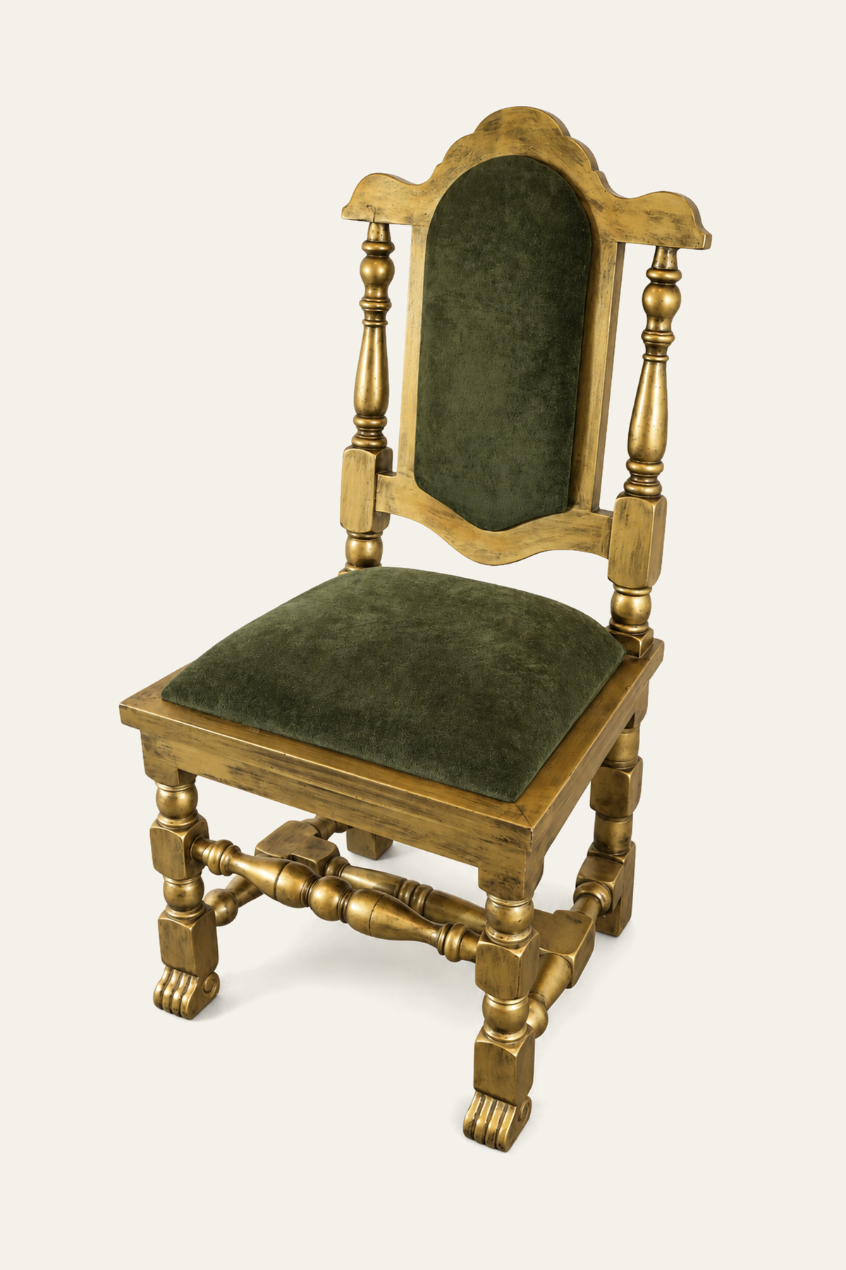 Spanish Style High-Back Upholstered Study Chair in Gold-Toned Finish