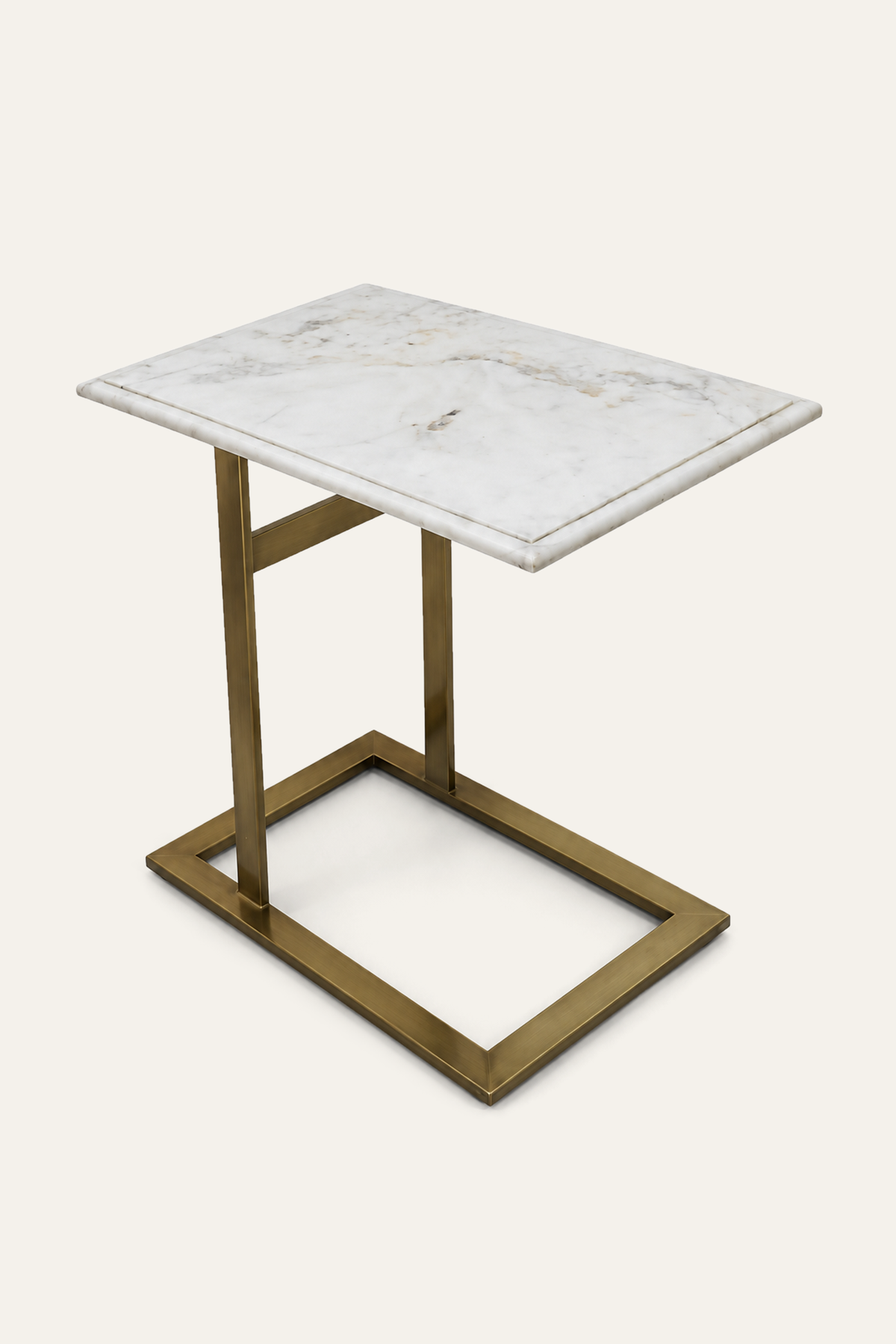 White Marble C-Base Side Table with Metal Frame