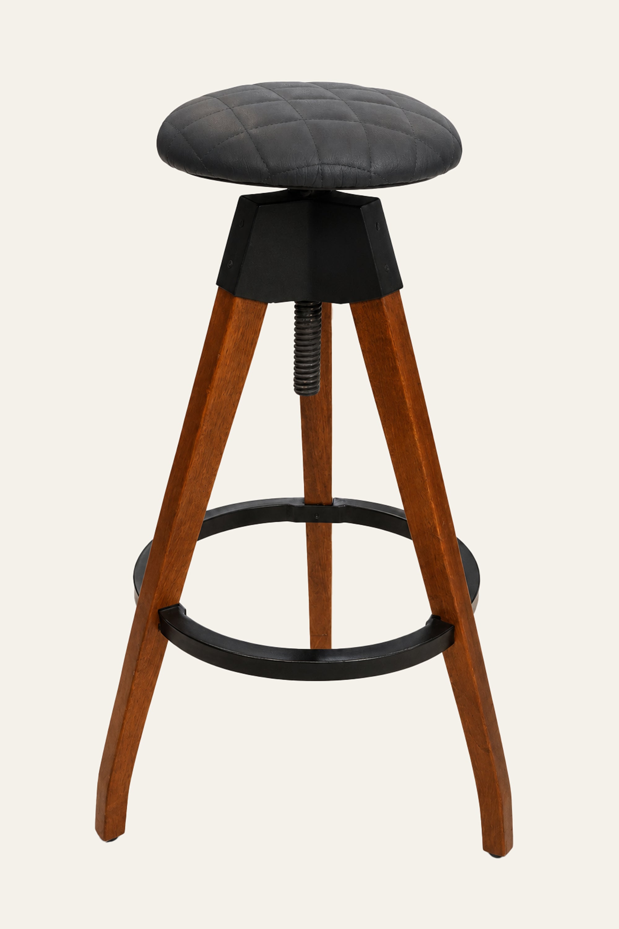 Modern Wooden Bar Stool with Grey Upholstered Seat