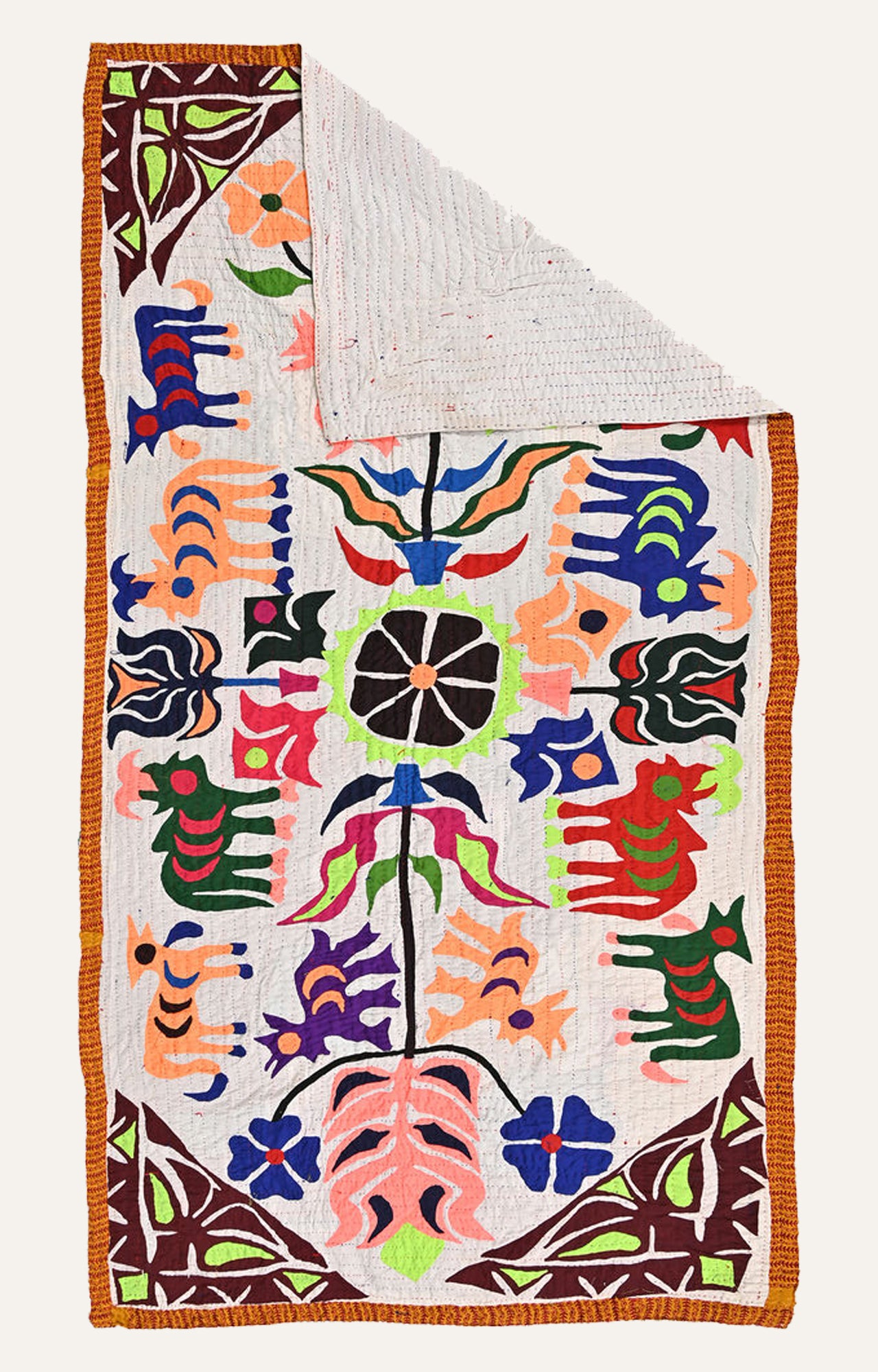 Nature's Symphony: Cotton Textile Wall Tapestry with Animal Figures and Floral Motifs