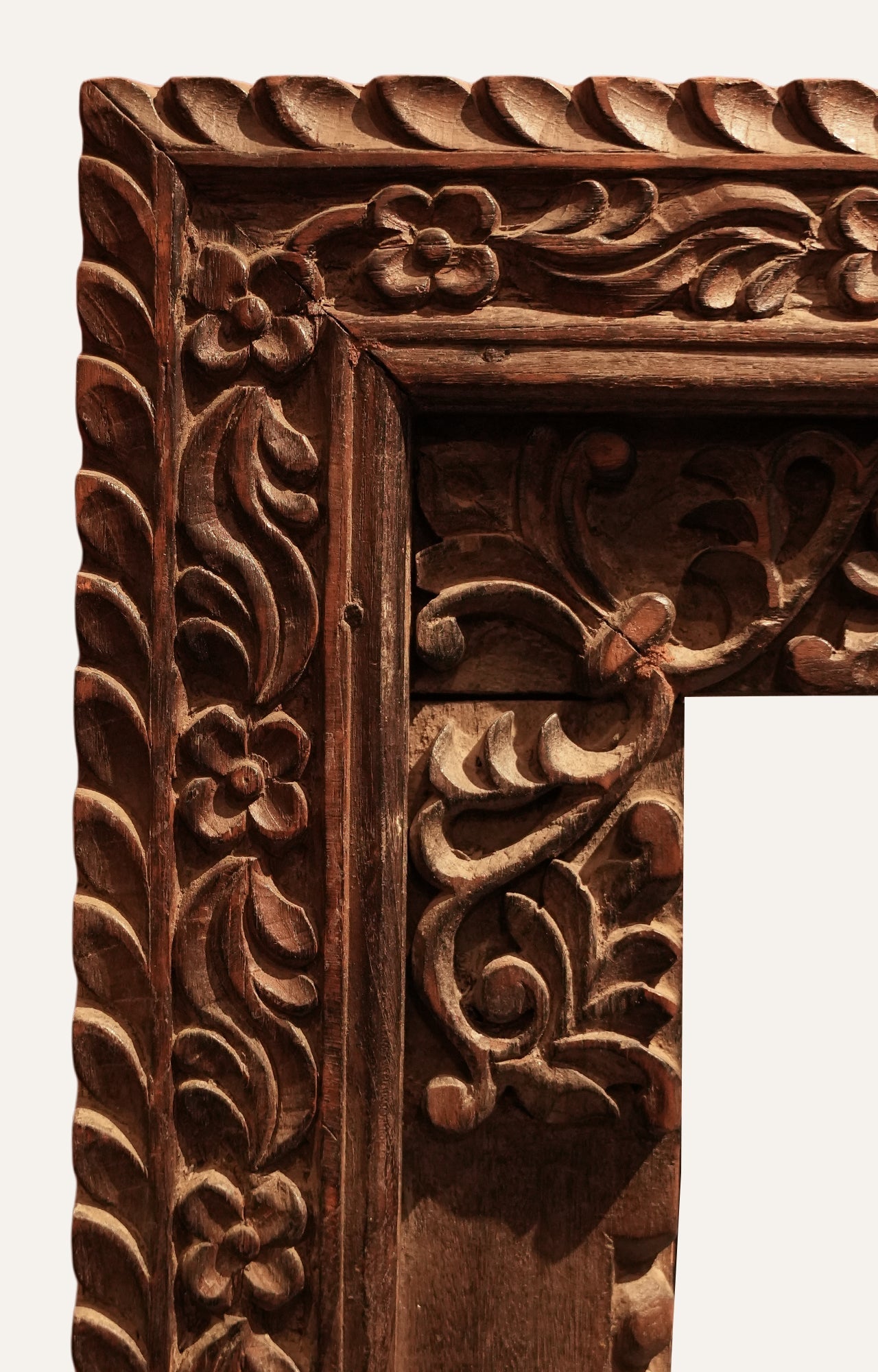 Rustic Hand-Carved Wooden Mirror Frame