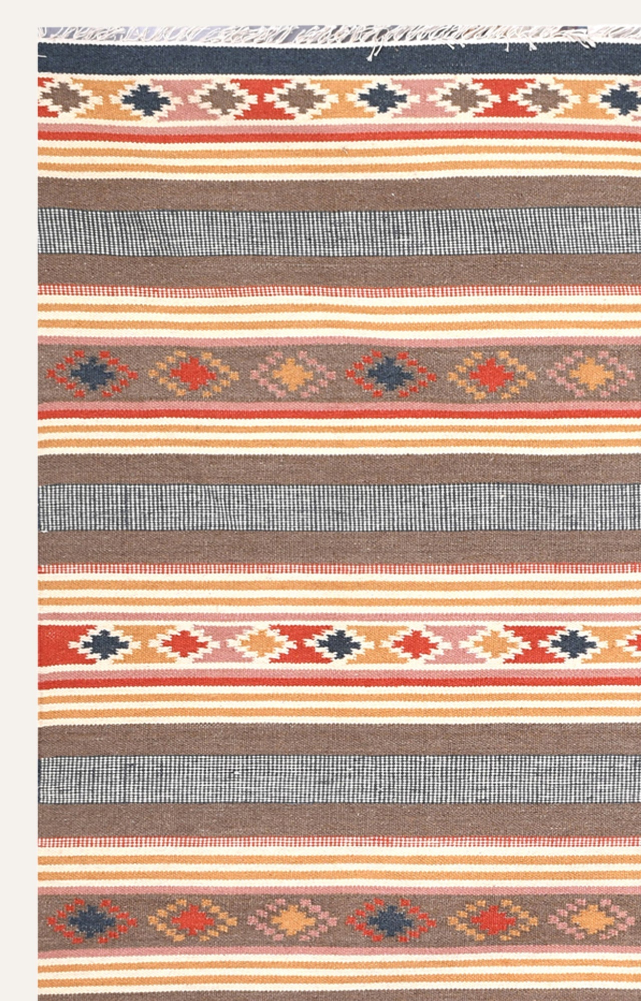 Earthy Striped Tribal Flatweave Rug