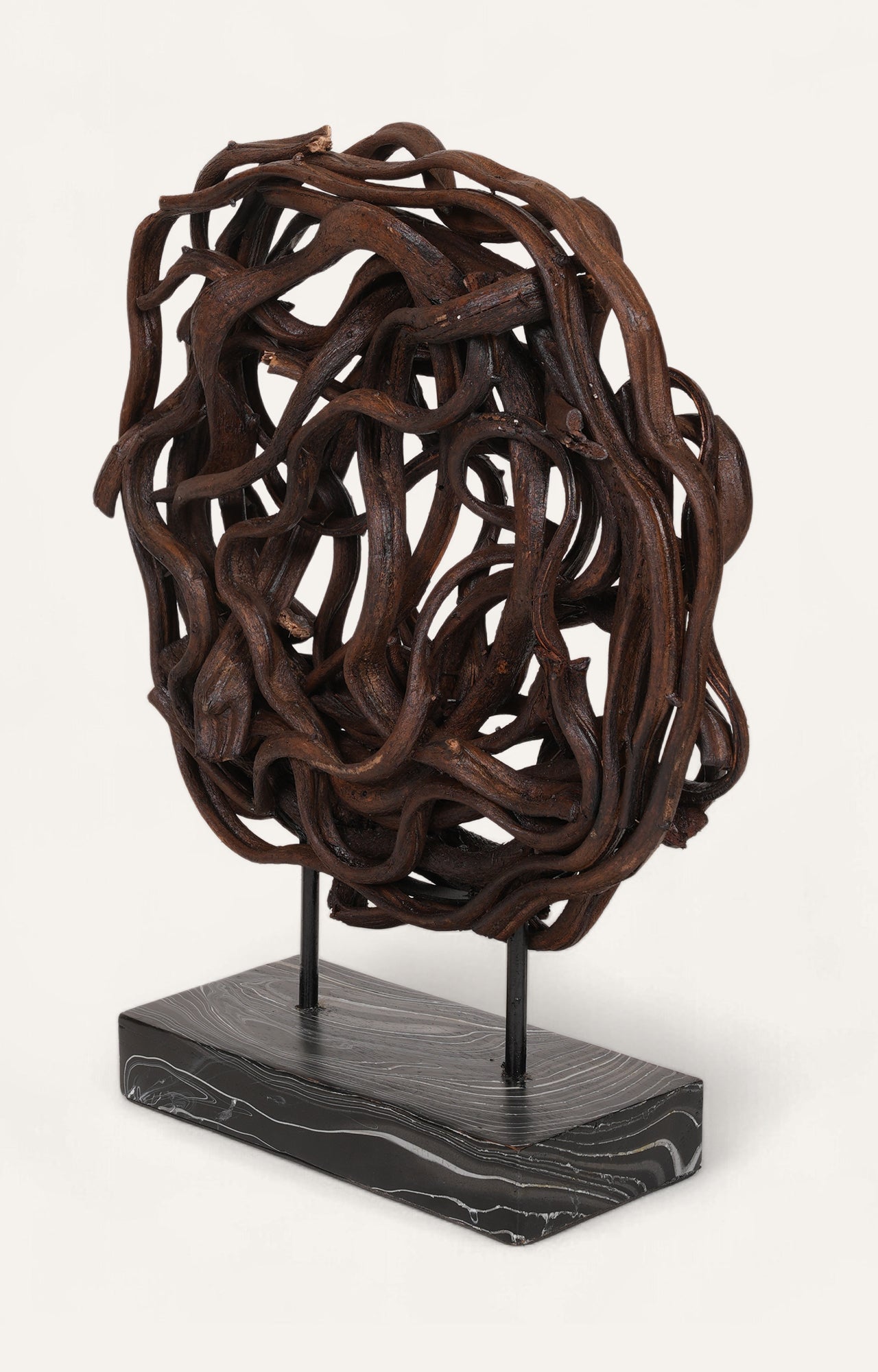 Abstract Wooden Sculpture on Metal Stand