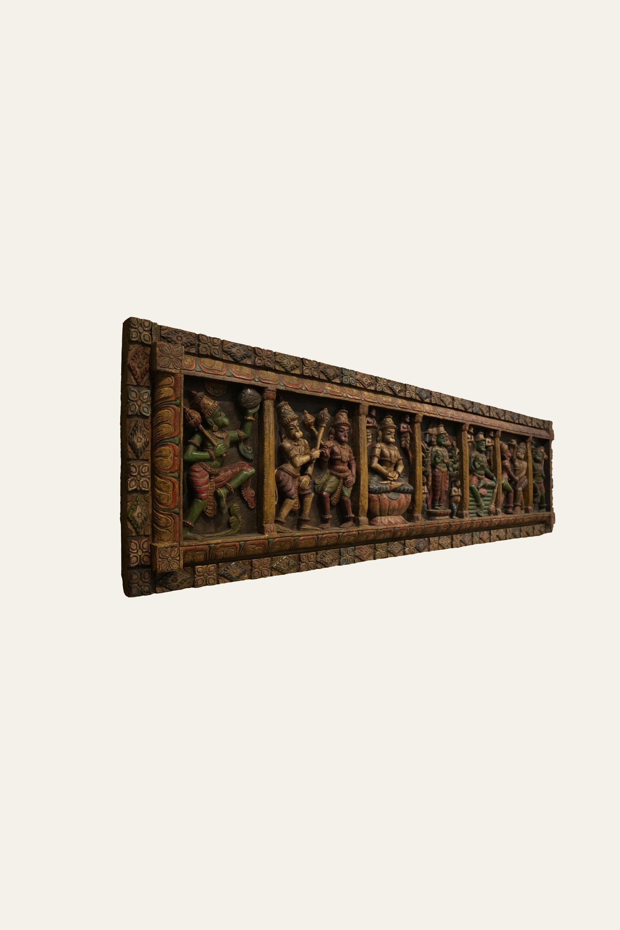Carved South Indian Temple Wall Hanging Panel in Wood