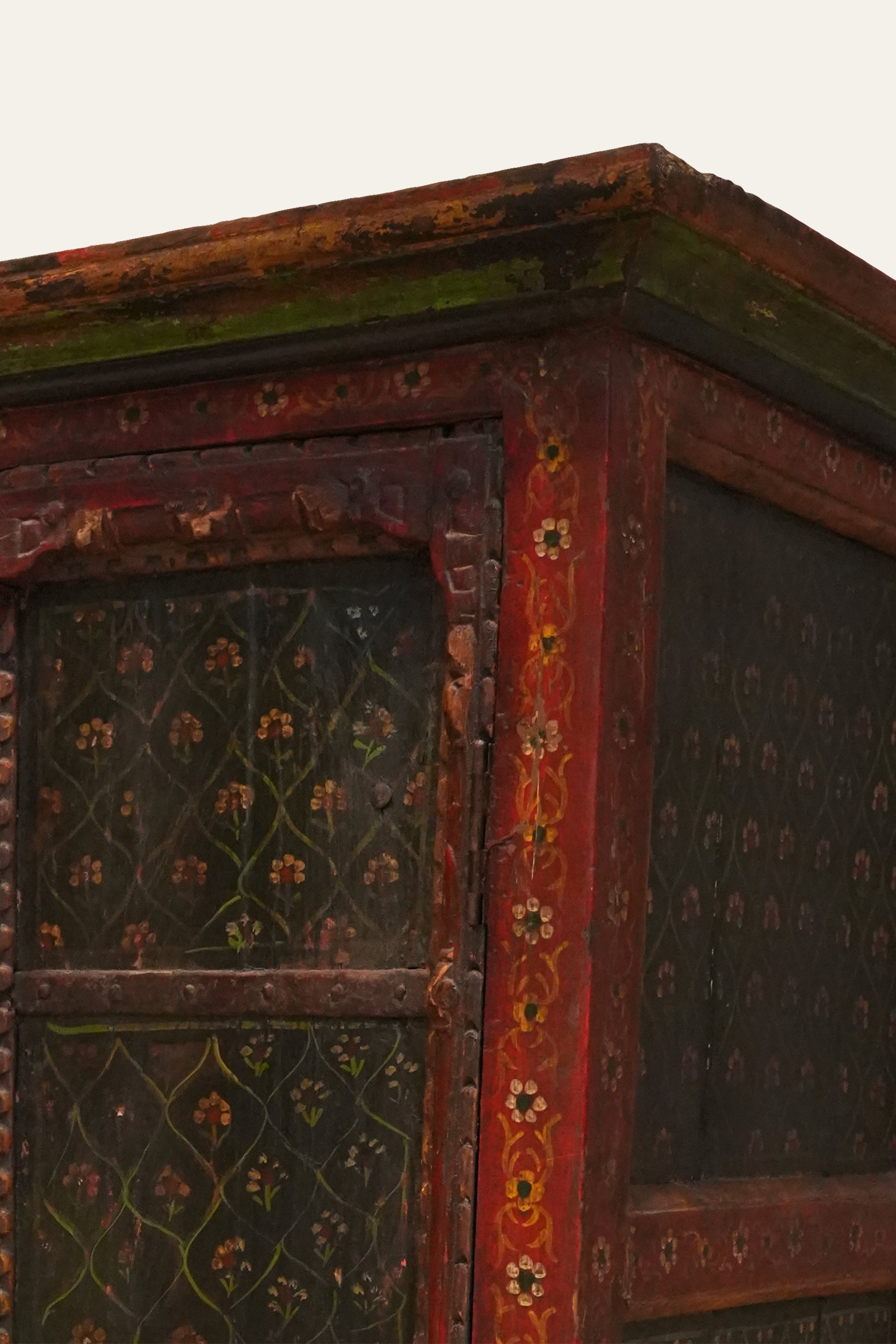 Indian Haveli Style Vintage Iron-Fitted Wooden Wardrobe