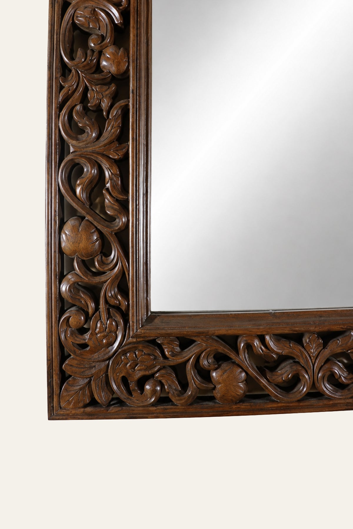Rectangular Floral Scroll Carved Mirror for Entryways