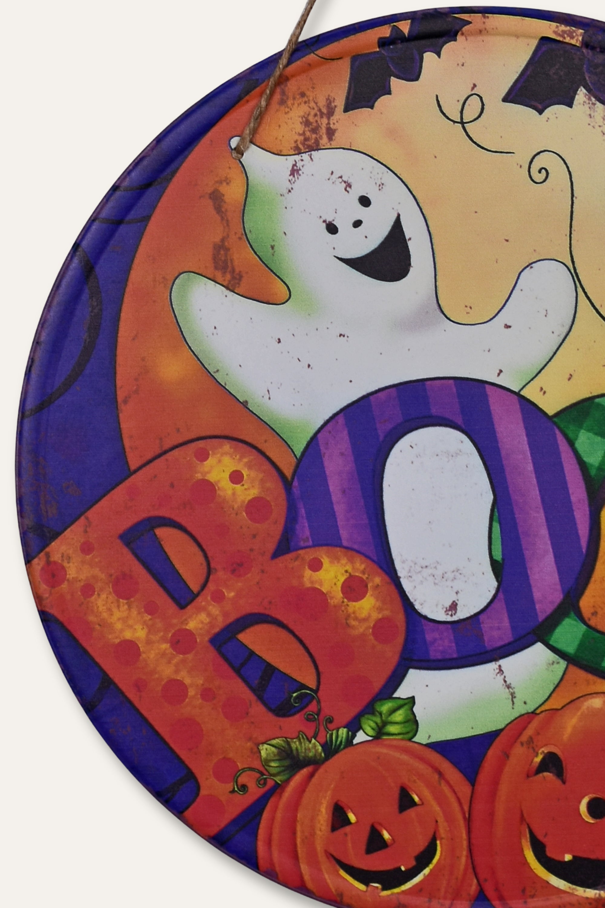 Halloween Boo Ghost Harlequin Round Metal Wall Décor