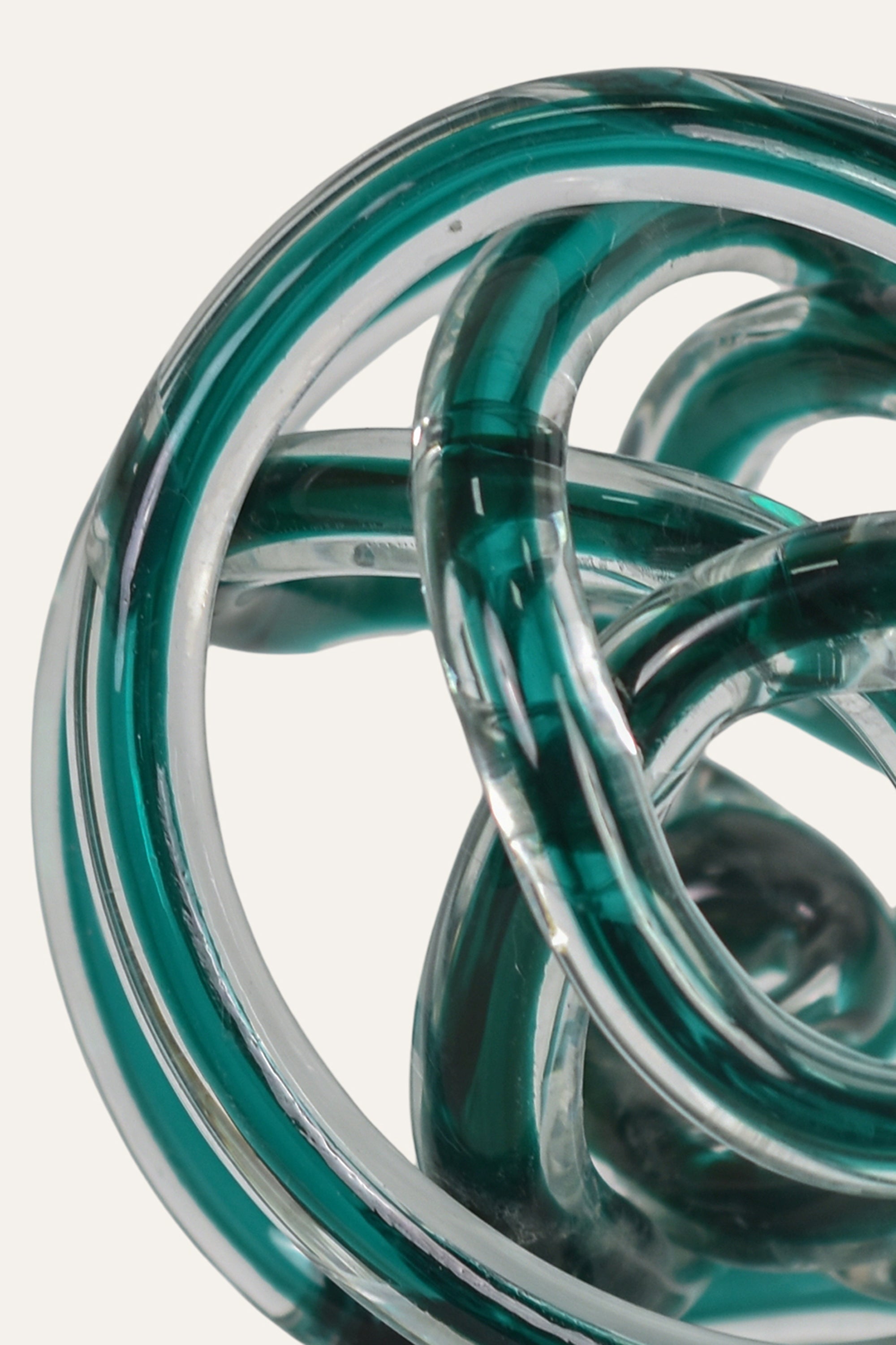 Hand Blown Colored Abstract Teal Glass Knot Sculpture Modern Art Decor