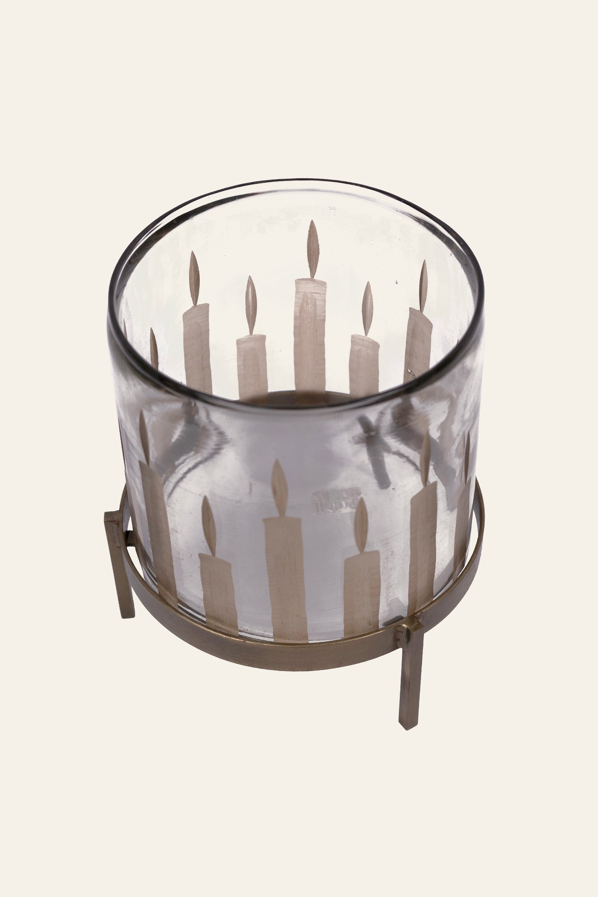 Wide Candle Motif Glass Hurricane Candle Holder