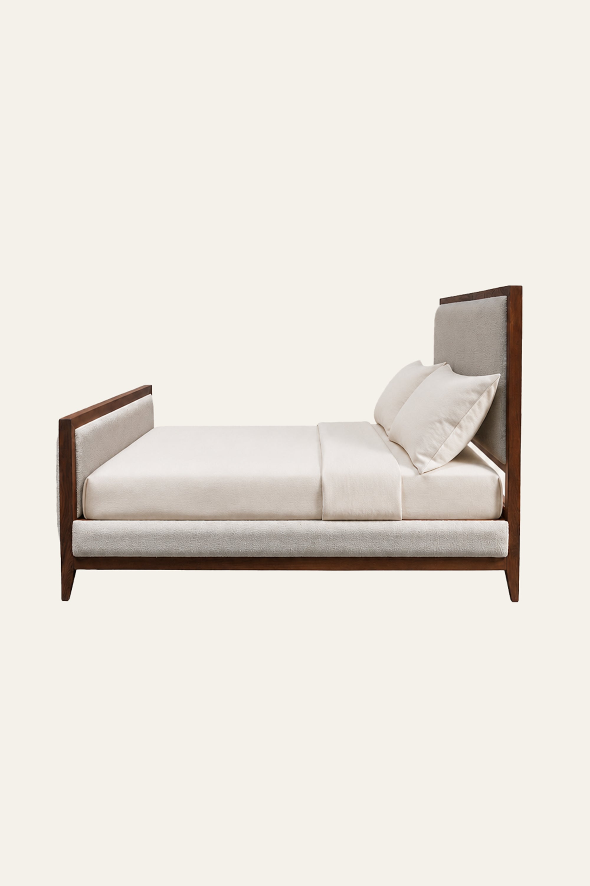 Minimal Upholstered Bed with Wood Frame
