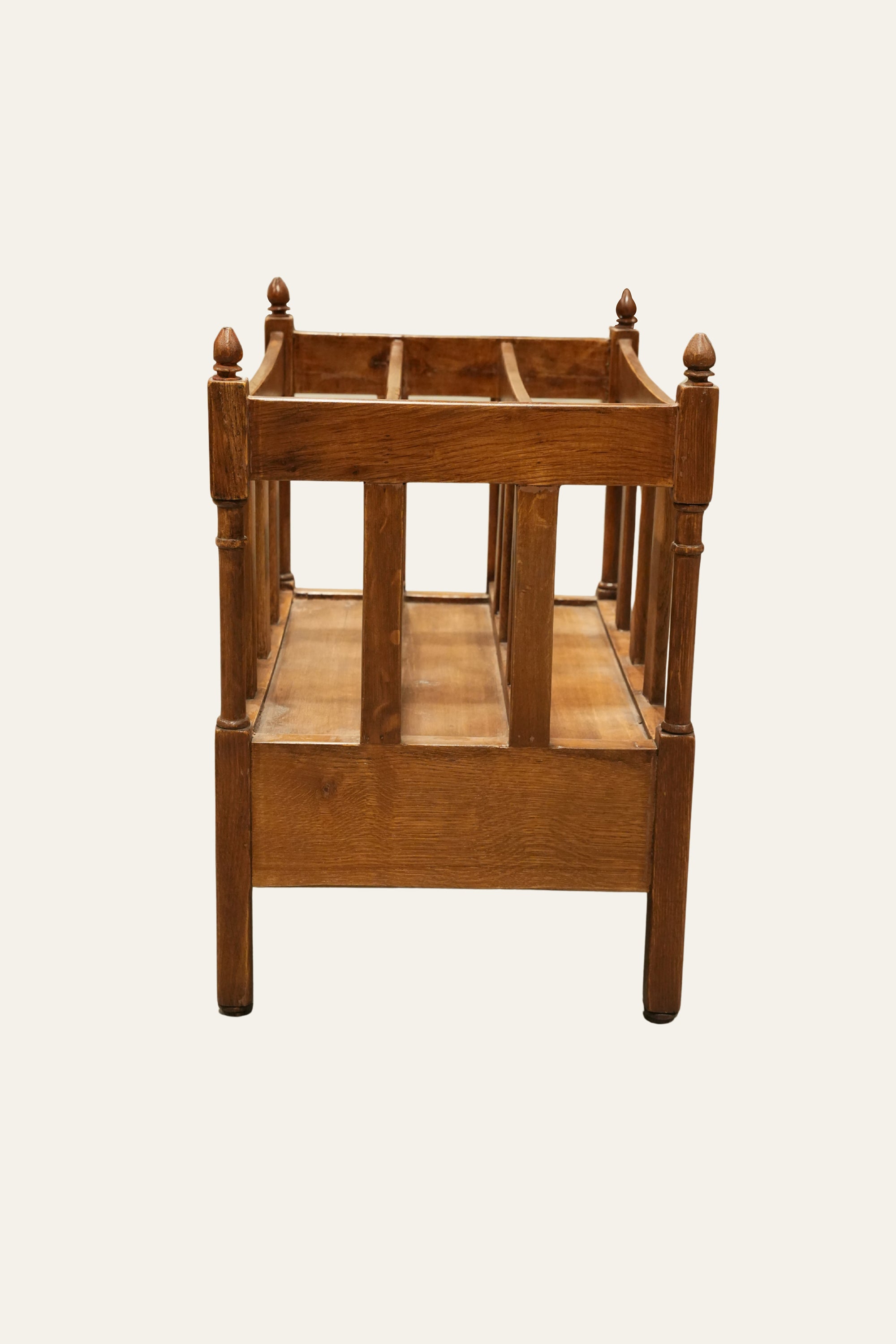 Wooden Slatted Magazine Holder with Drawer & Vintage Style Rack for Living Room