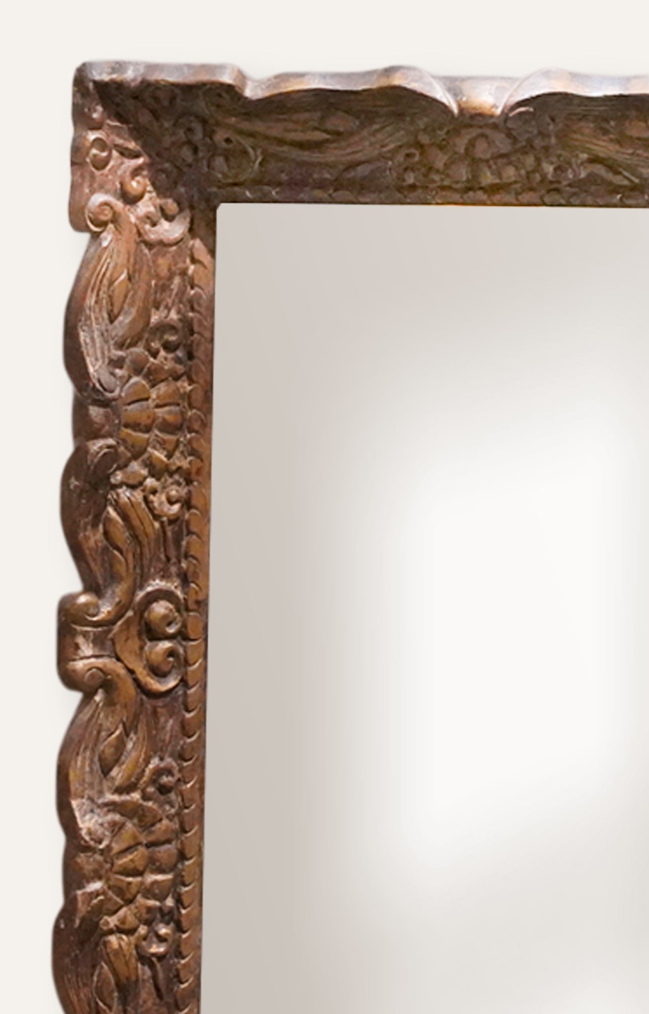 Brown Wood Frame Rectangle Wall Mirror