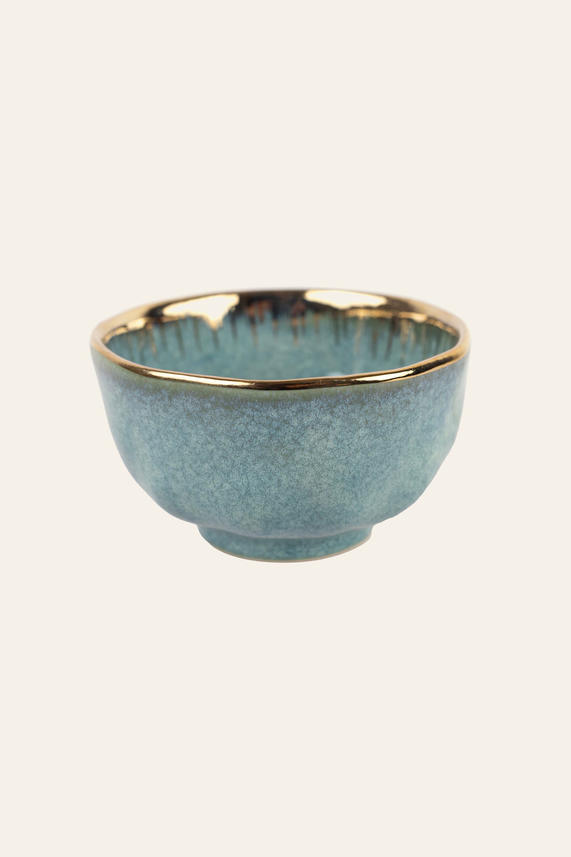Verde Green Glazed Ceramic Serving Bowl with Gold Rim