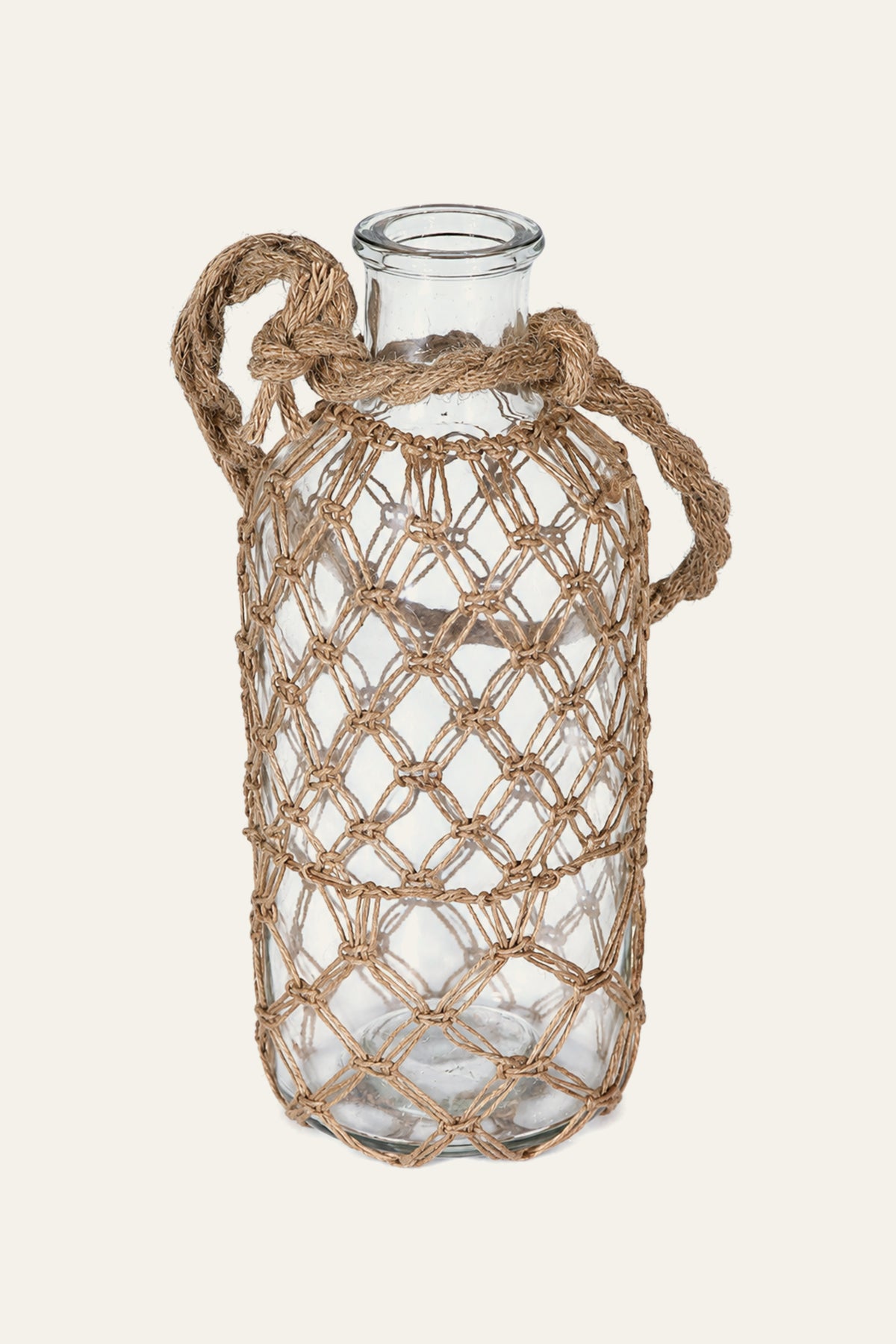 Rope-Wrapped Glass Bottle for Coastal Console & Shelf Decor