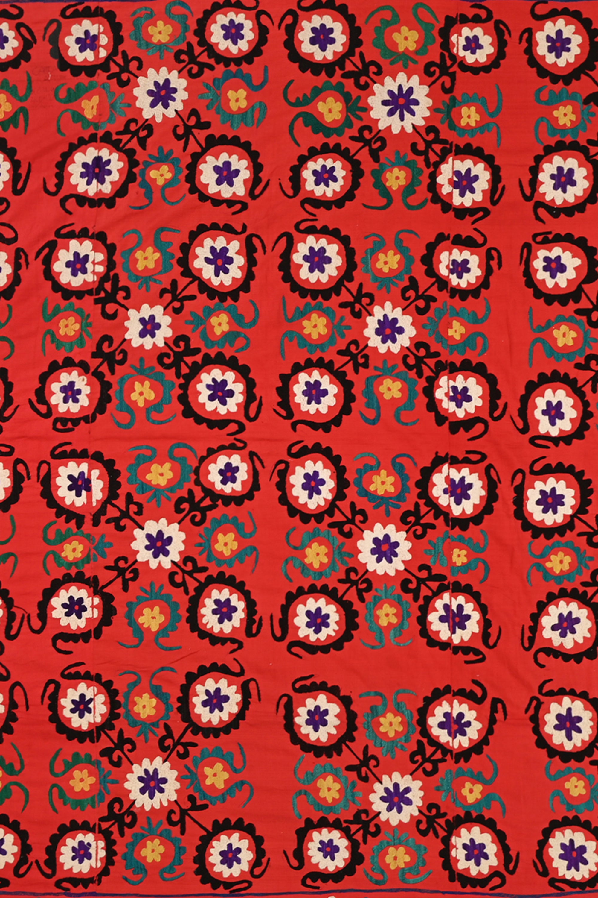 Dense Medallion Red Suzani Antique Wall Hanging