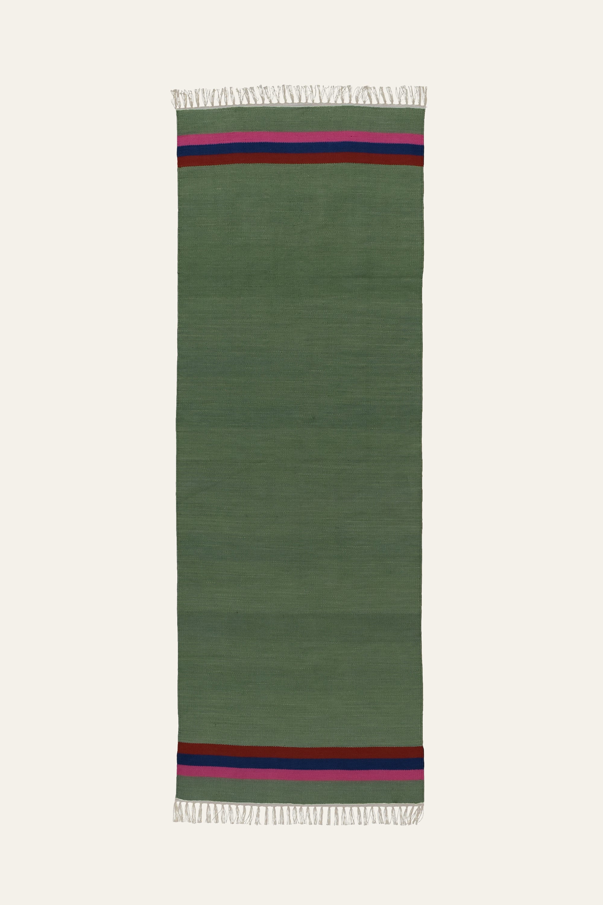 Sage Green Washable Cotton Yoga Mat with Striped Border