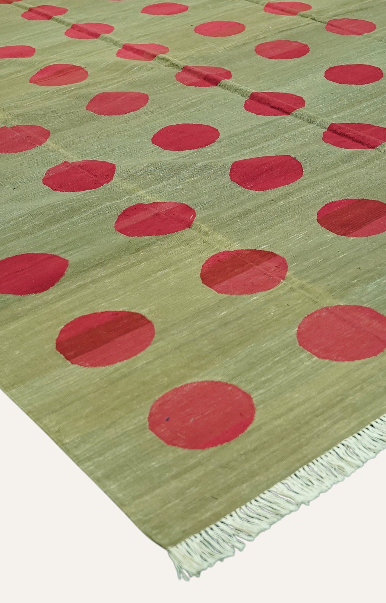 Modern Olive Green Polka Dot Handwoven Rug