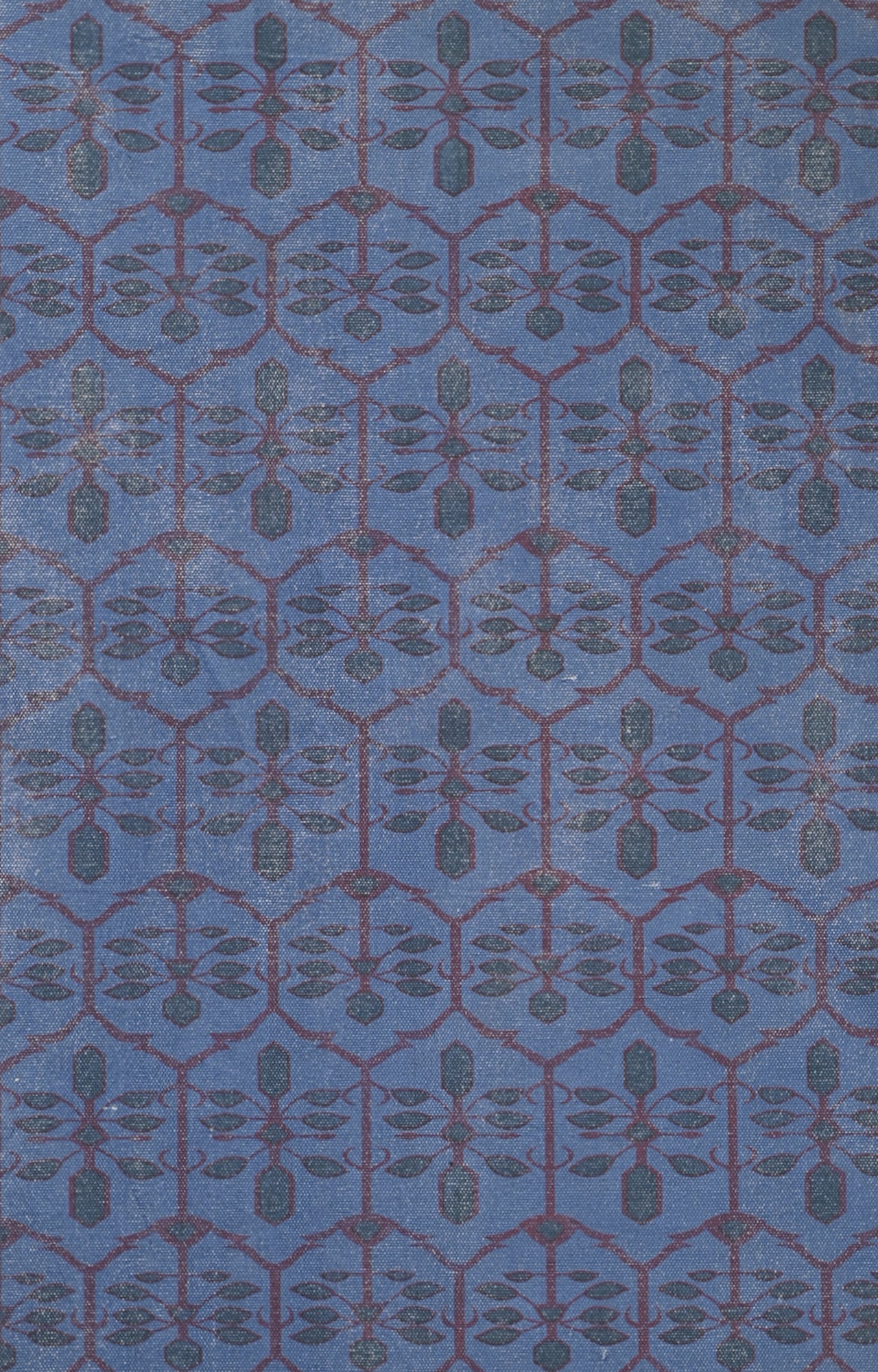 Handwoven Screen Printed Trellis Geometric Blue Rug