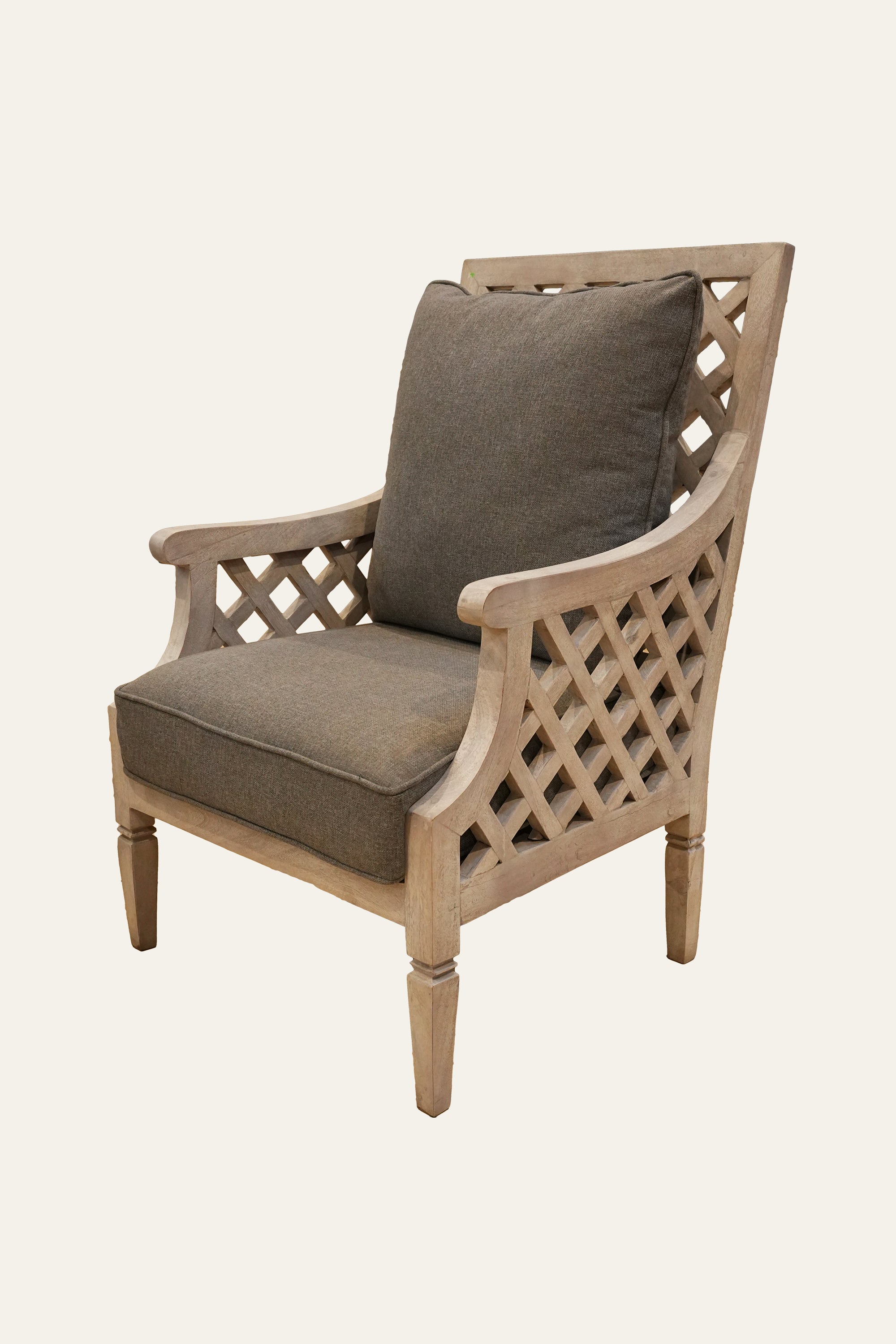 Light Brown Lattice Armchair with Grey Upholstery