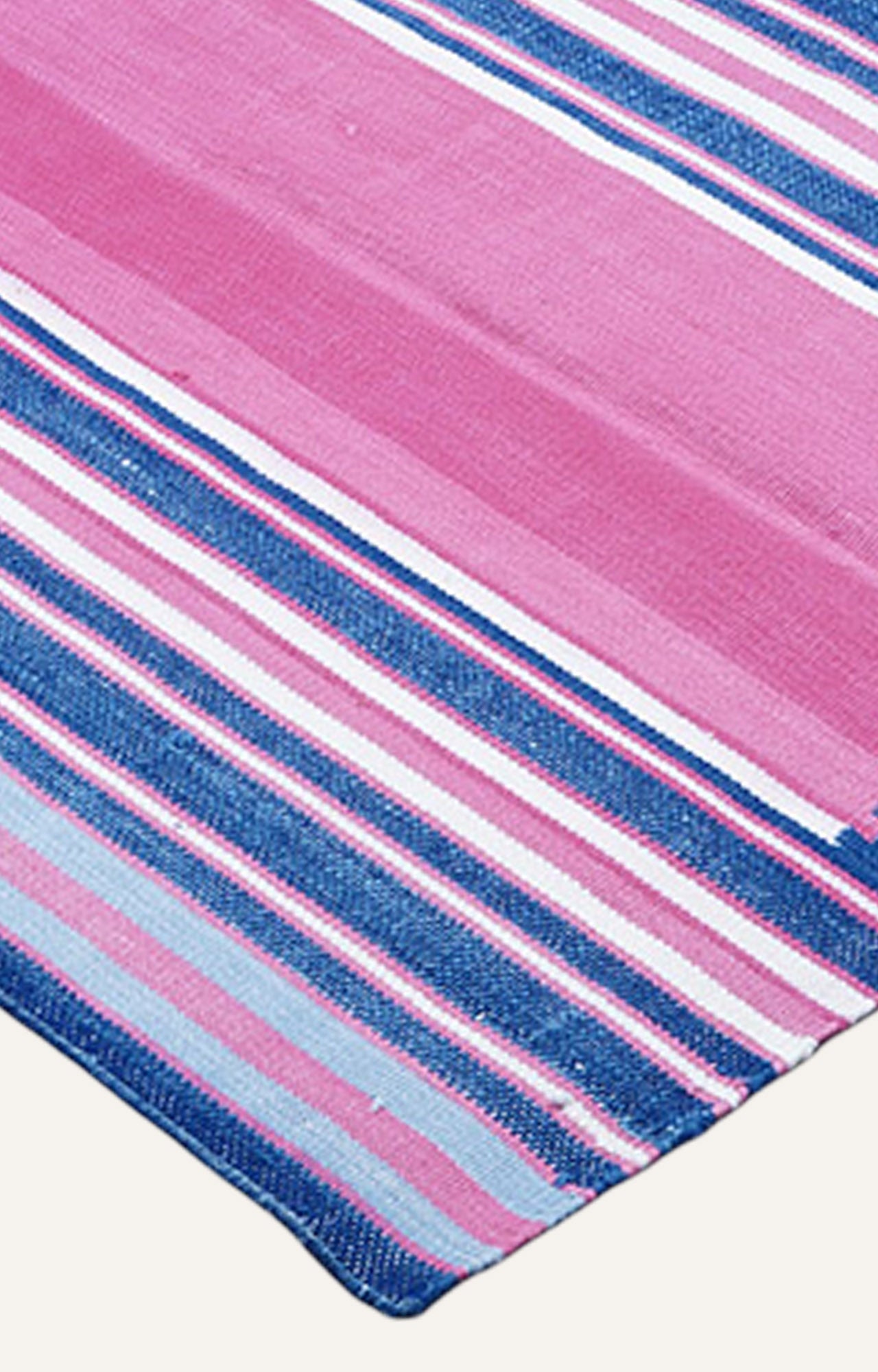 Handwoven Pink & Blue Striped Geometric Rug