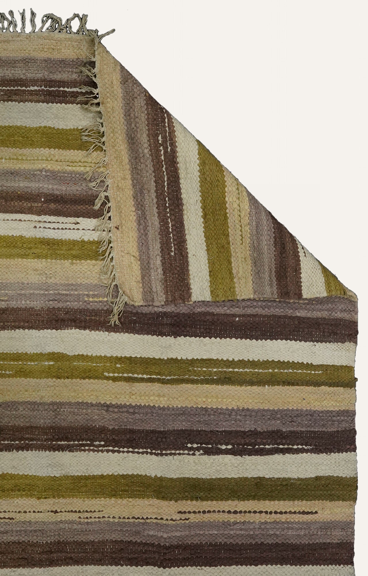 Multicolor Striped  Handwoven Cotton  Rug with Fringed Edges
