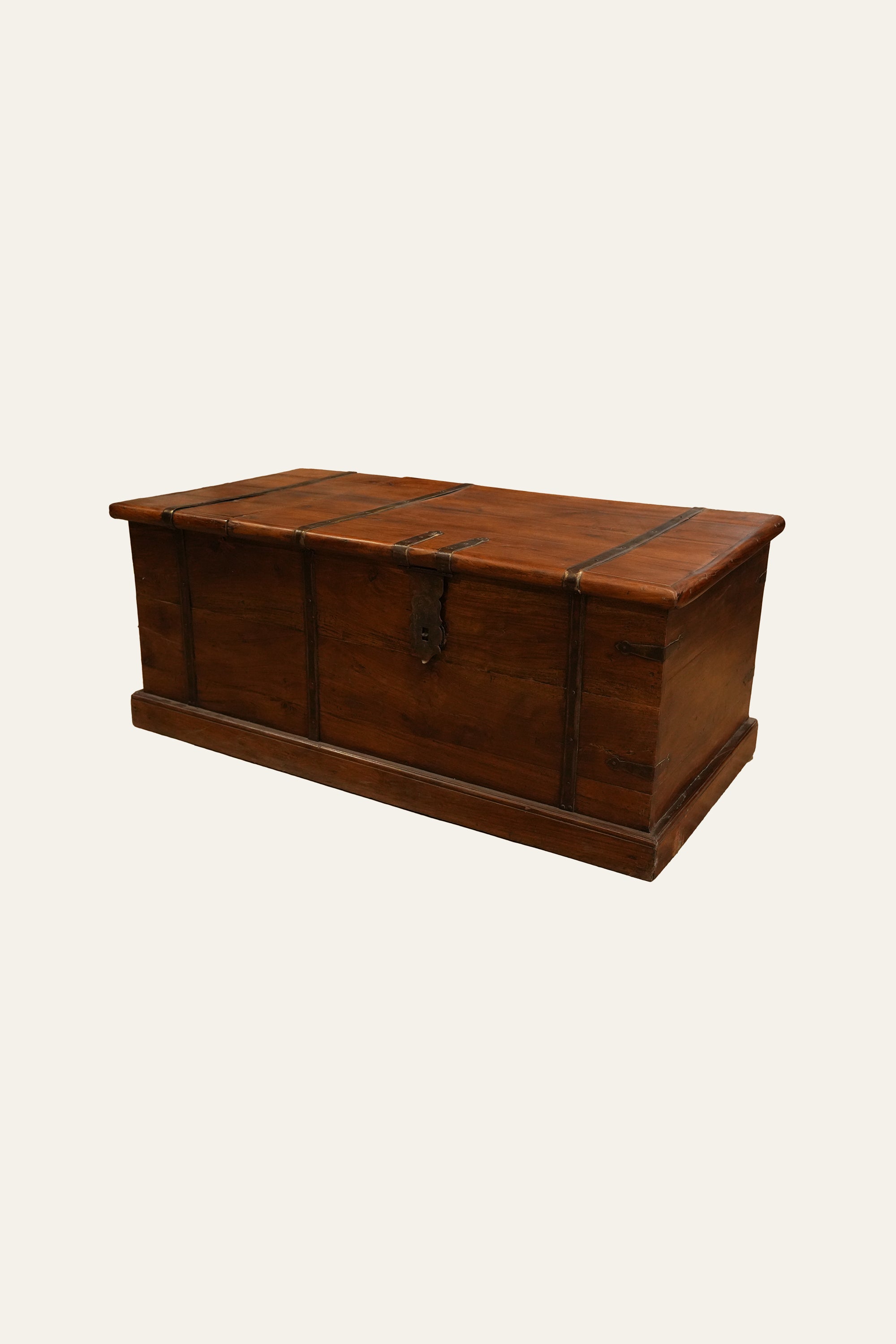 Colonial Wooden Trunk with Metal Strap Details